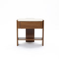 Faux Travertine Nightstand With Drawer And Open Shelf Mdf Wood Accent Side Table