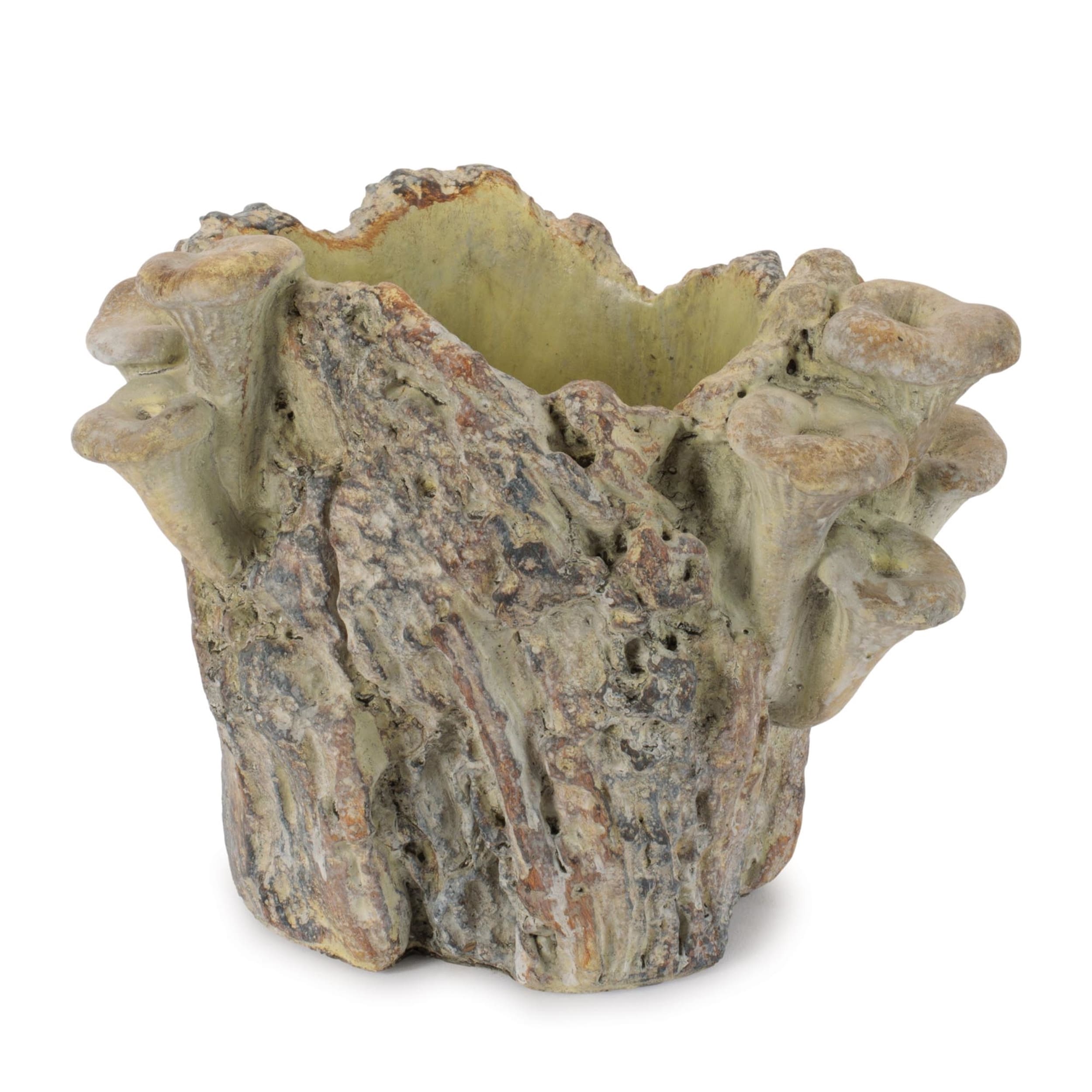 Faux Tree Stump Cement Planter Container 7.25 H