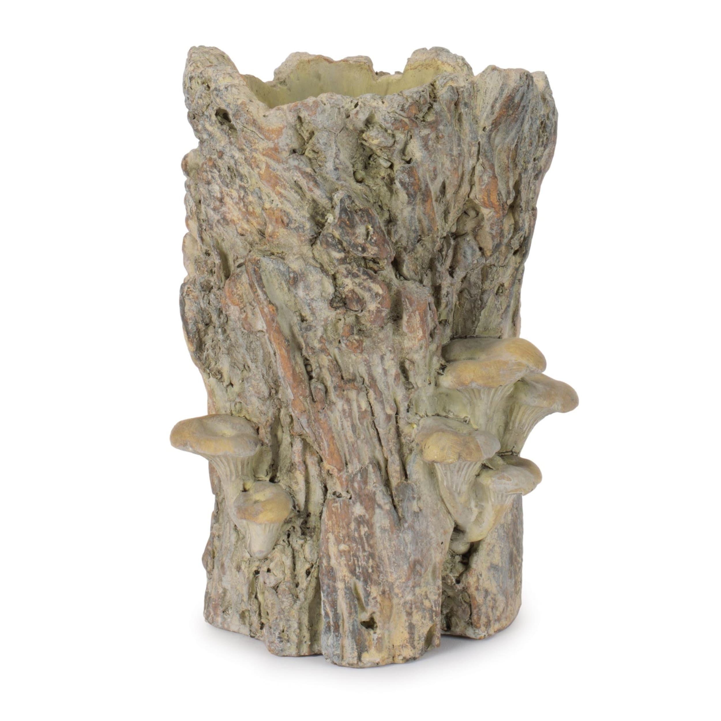 Faux Tree Stump Cement Planter Container 8.5 H