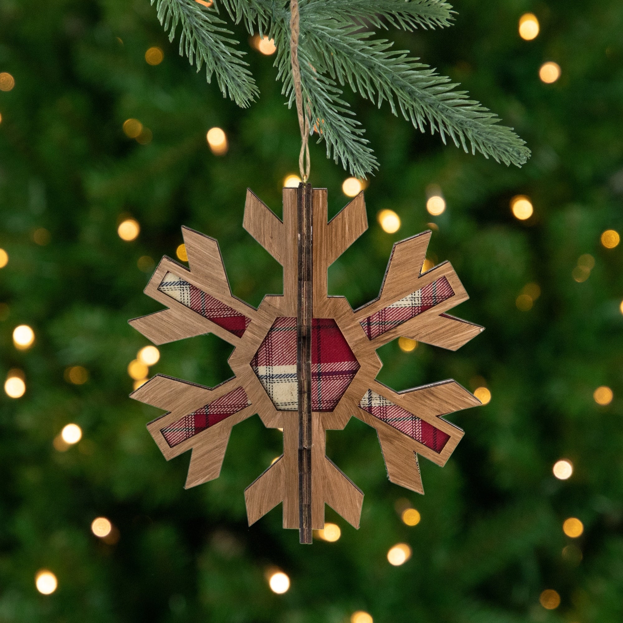 6.5 Brown And Red Plaid Paper Snowflake Christmas Ornament