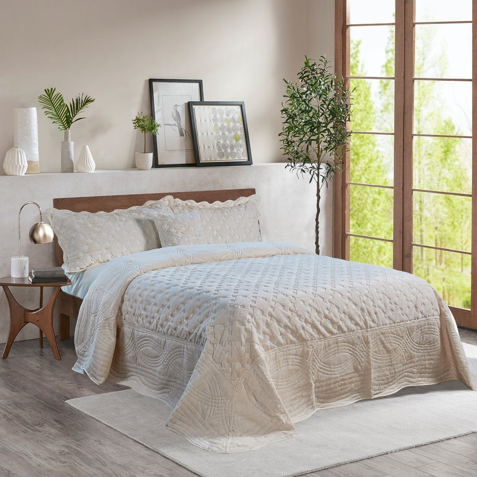 Serenta Faux Fur Quilted Tatami 4 Piece Bedspread Set