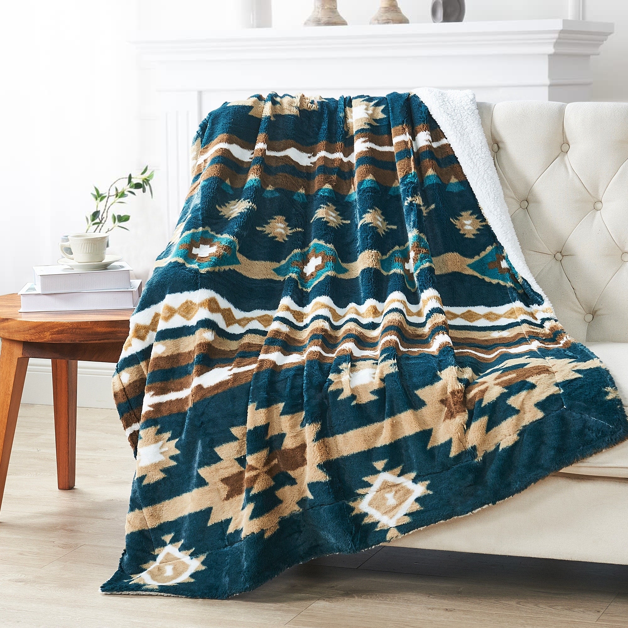 Boon Faux Fur Southwest Throw With Sherpa Backing