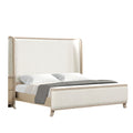 Fea Queen Bed Natural Oak Shelter Padded Headboard White Upholstery