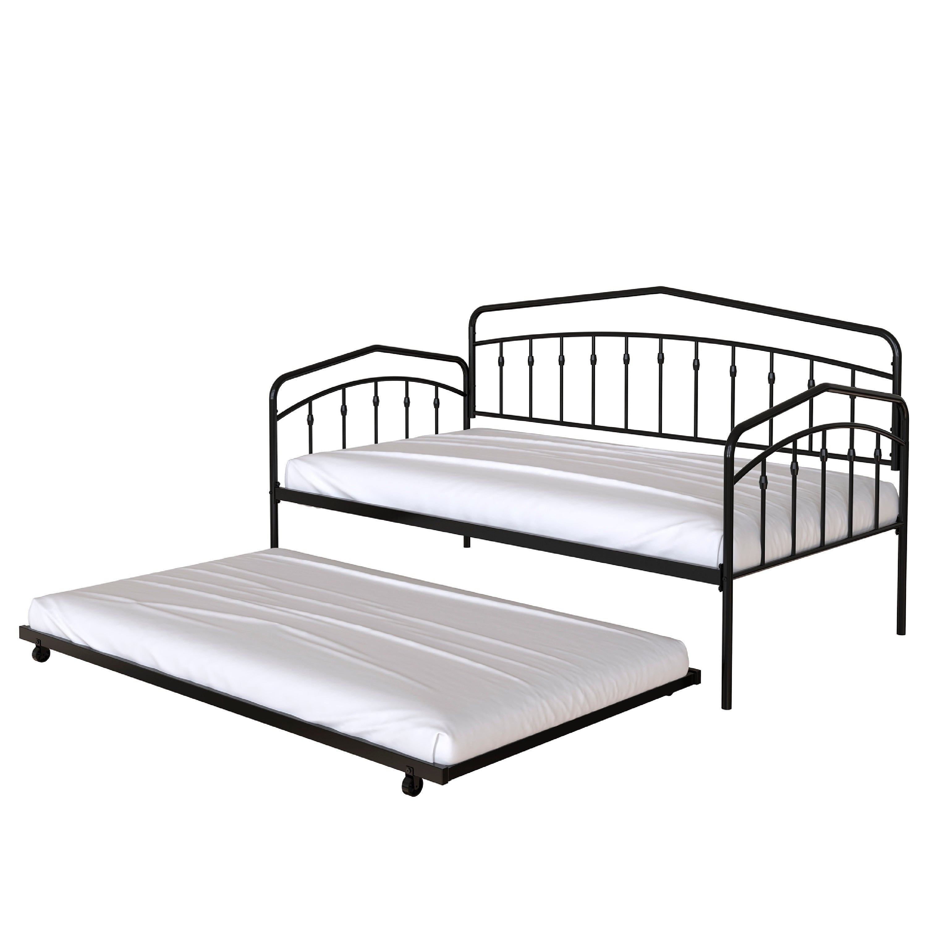 Fea Twin Size Daybed With Pull Out Twin Trundle Black Metal Frame