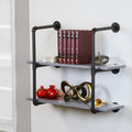 Carbon Loft Foronjy Black Pipe 2 Level Weathered Grey Floating Wooden Bookshelves