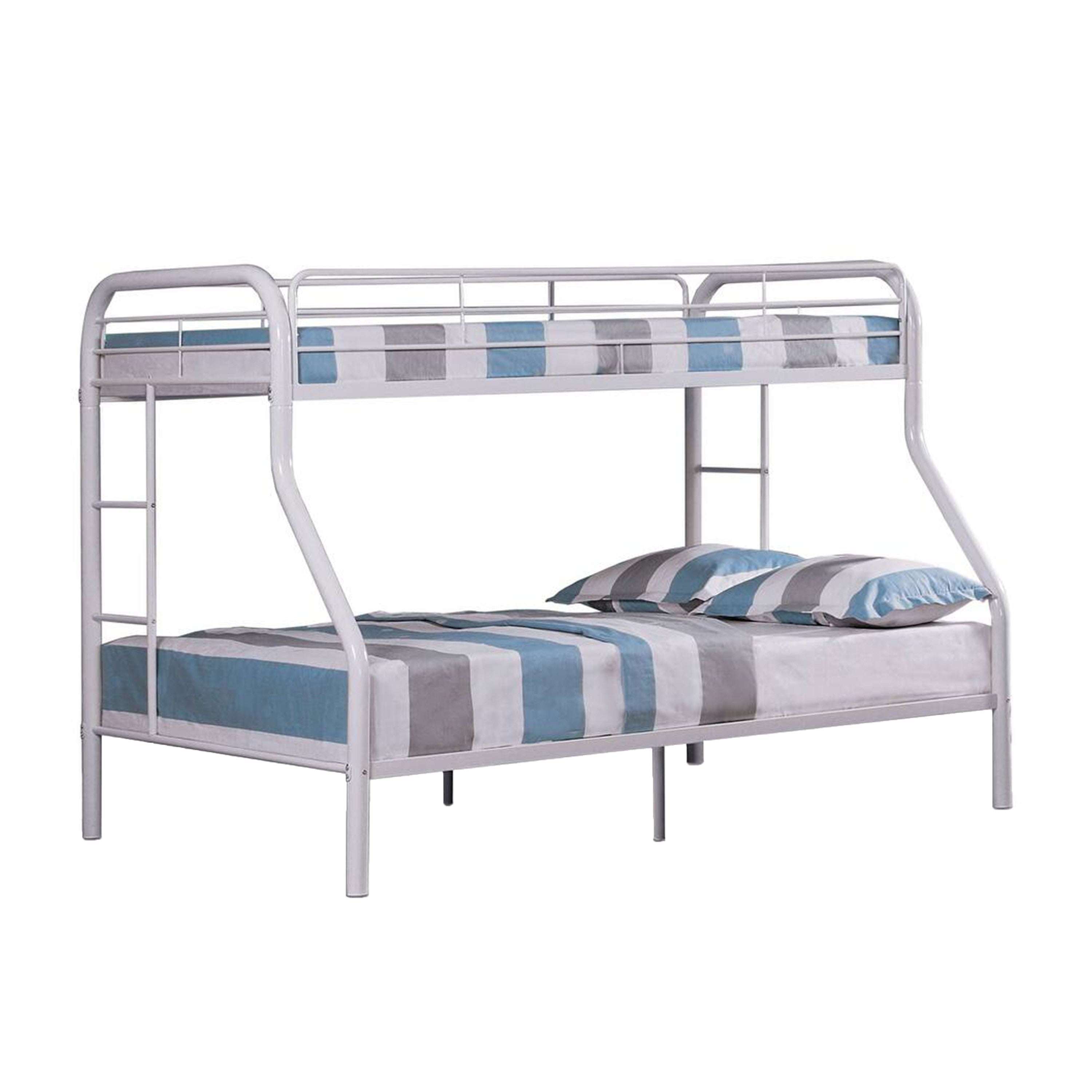 Fegy Twin Over Full Bunk Bed With Ladder And Rails Silver Metal Frame