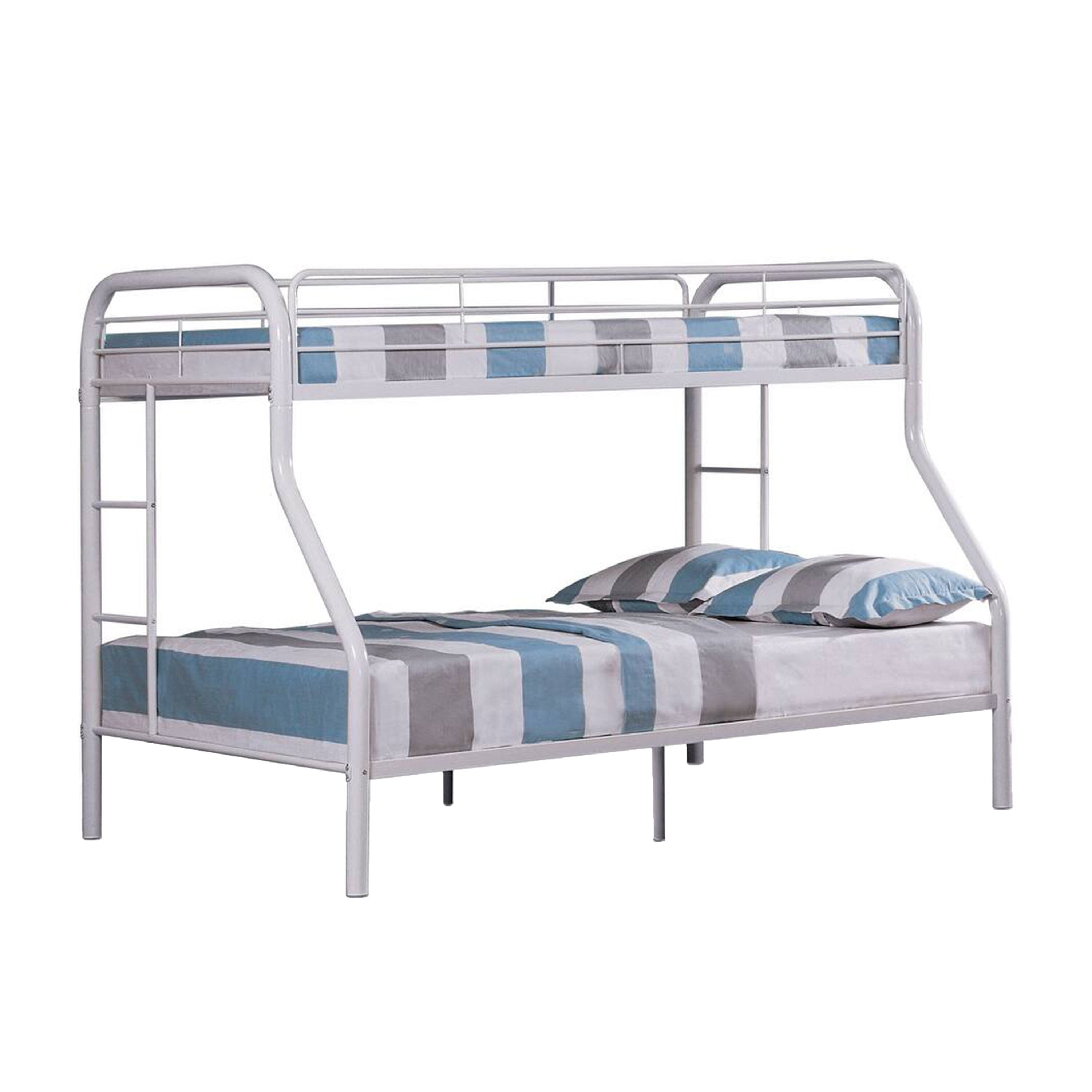 Fegy Twin Over Full Bunk Bed With Ladder And Rails White Metal Frame