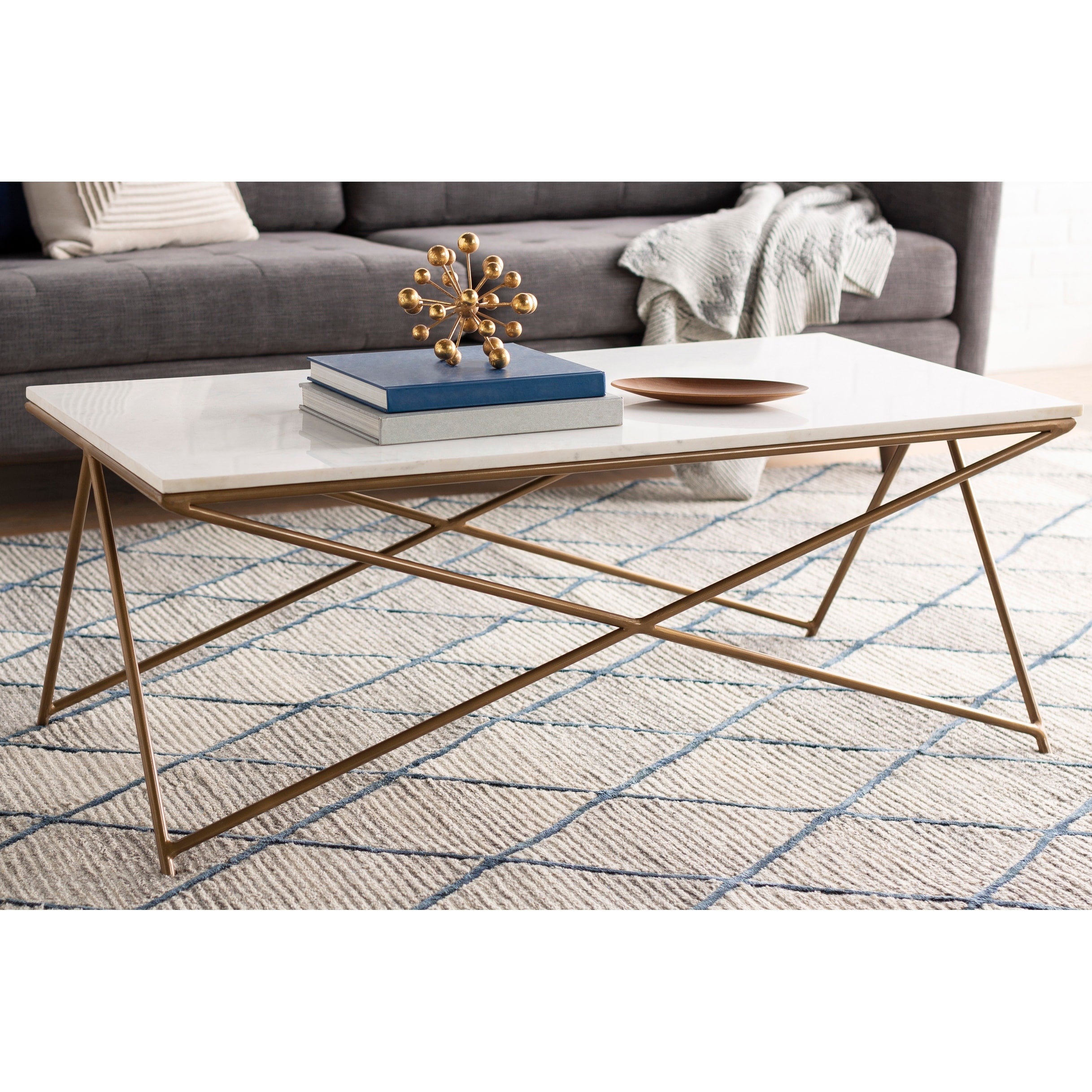 Felicity Marble And Natural Metal Modern Hand Crafted Center Table 47 X 23.5 X 18
