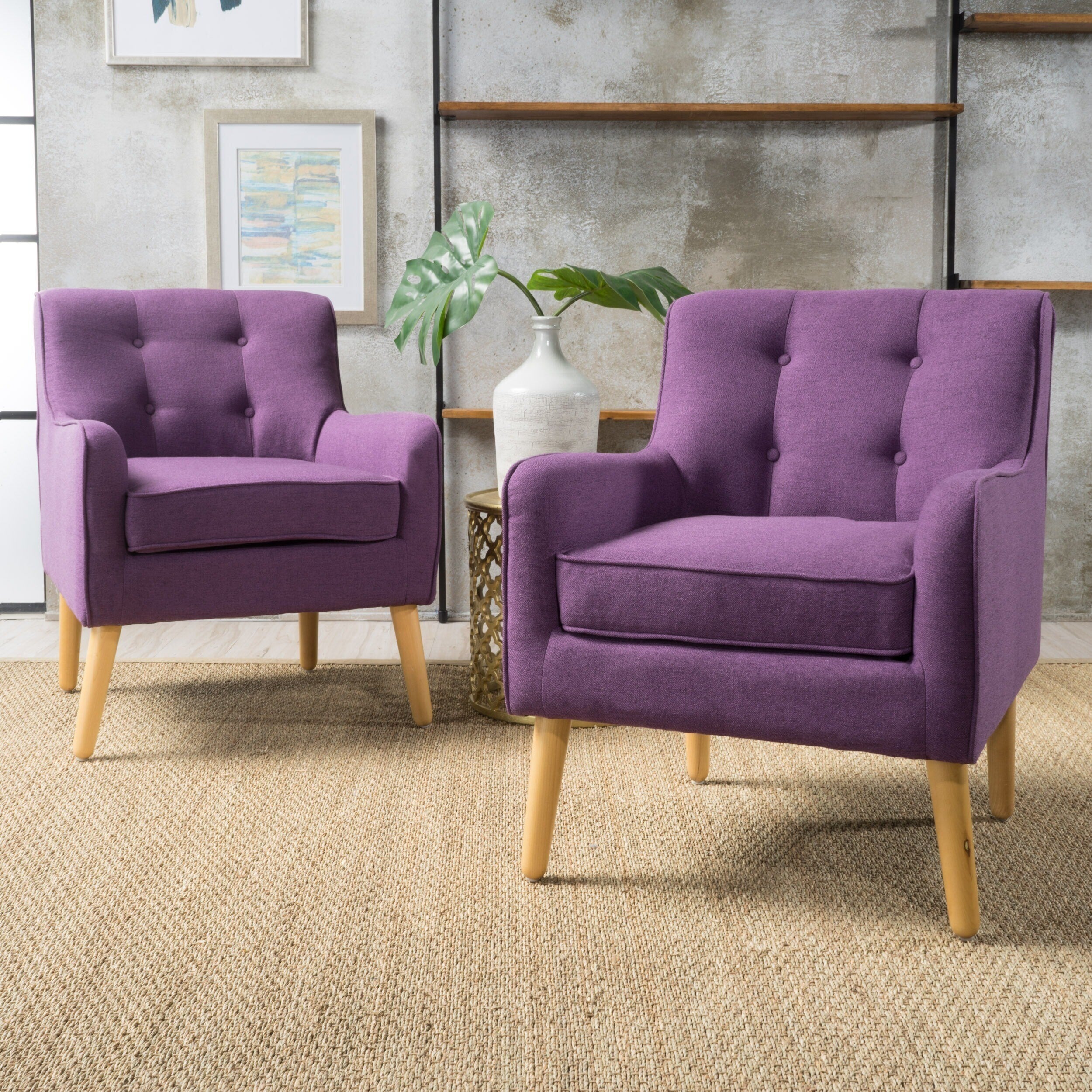 Felicity Mid Century Button Tufted Fabric Arm Chair Set Of 2 By Christopher Knight Home