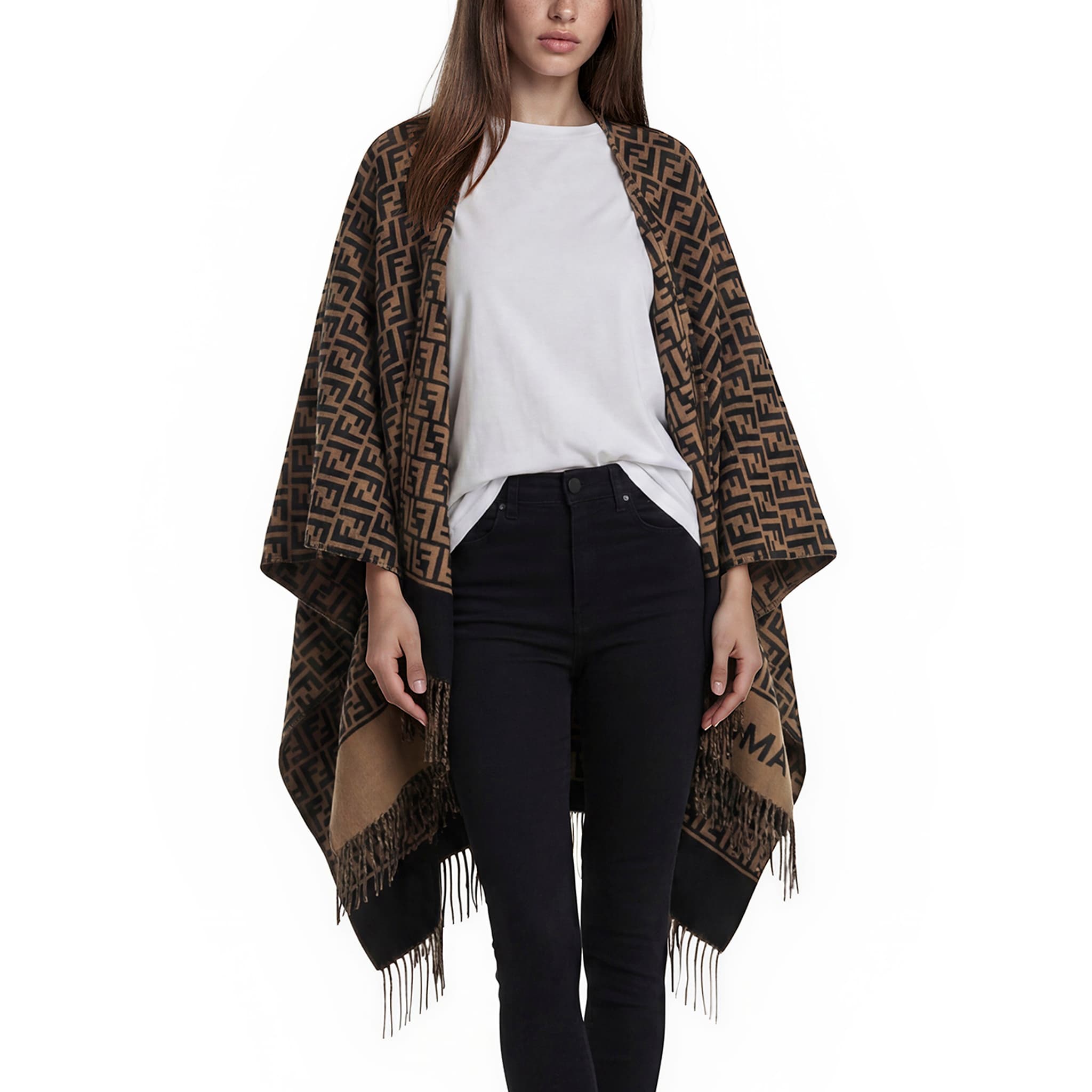 Fendi Ff Fleeced Wool Cashmere Poncho