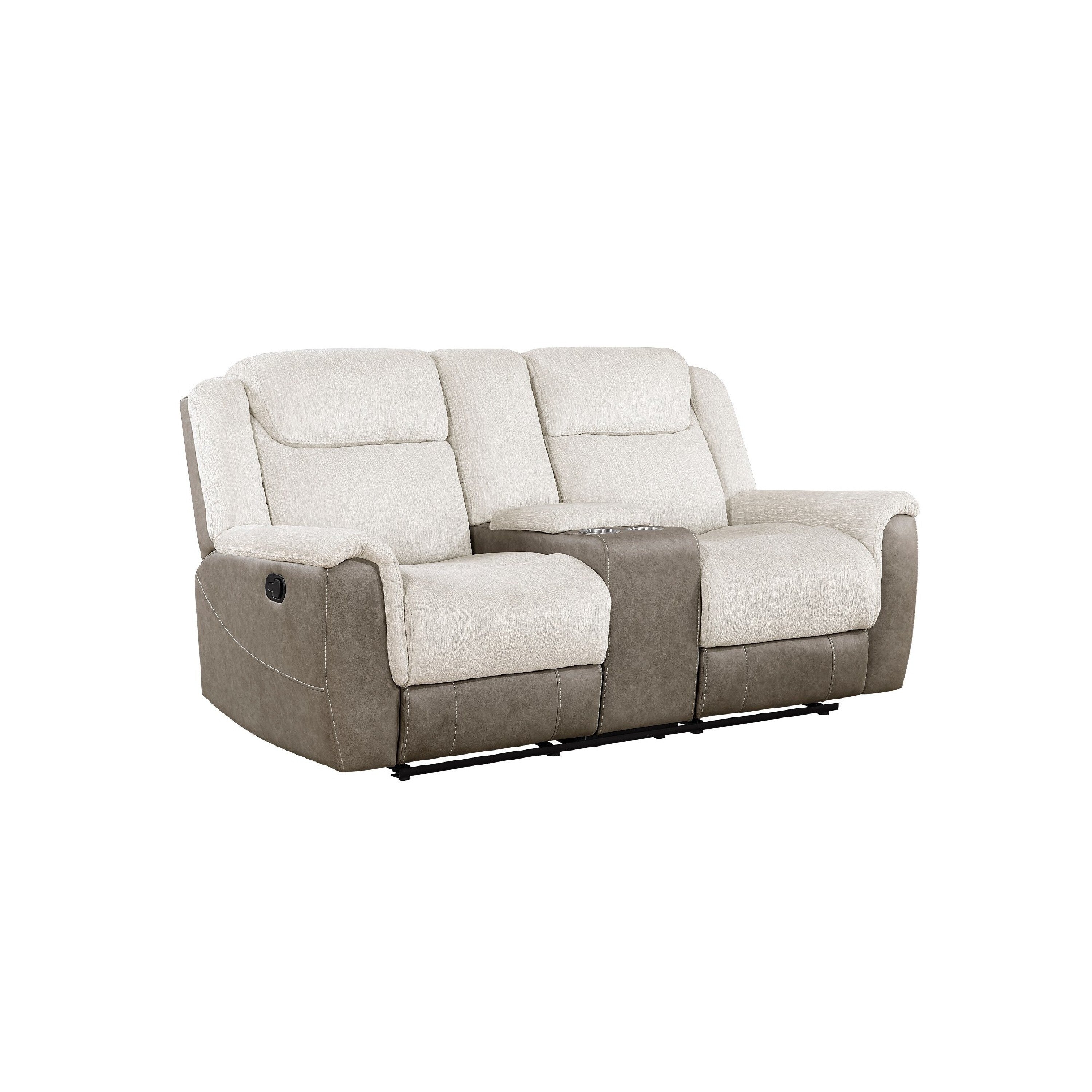 Feo Double Manual Reclining Loveseat With Console Beige And Gray Chenille