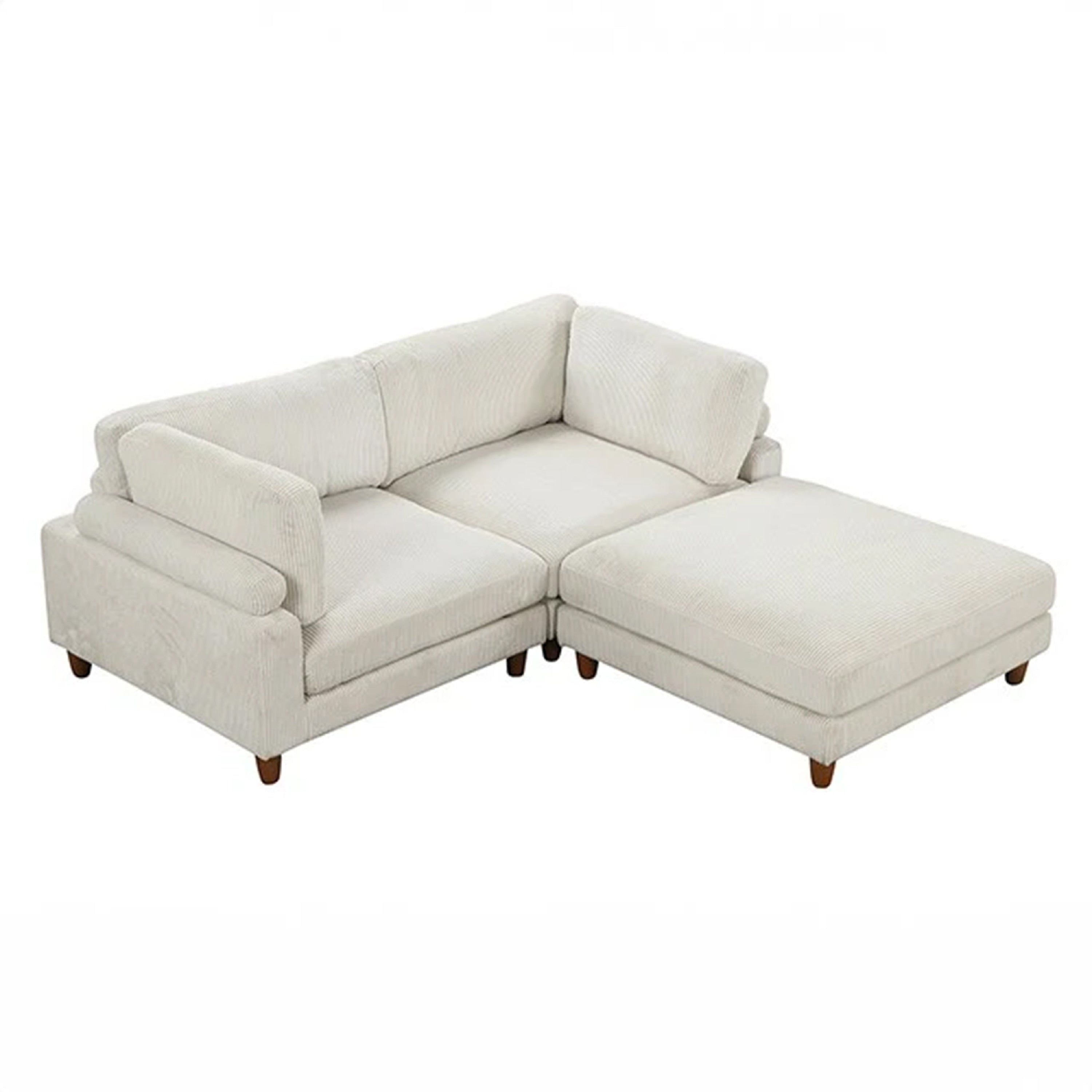 Fera Modular Sectional Sofa With Adjustable Back In Beige Corduroy 89 Inch