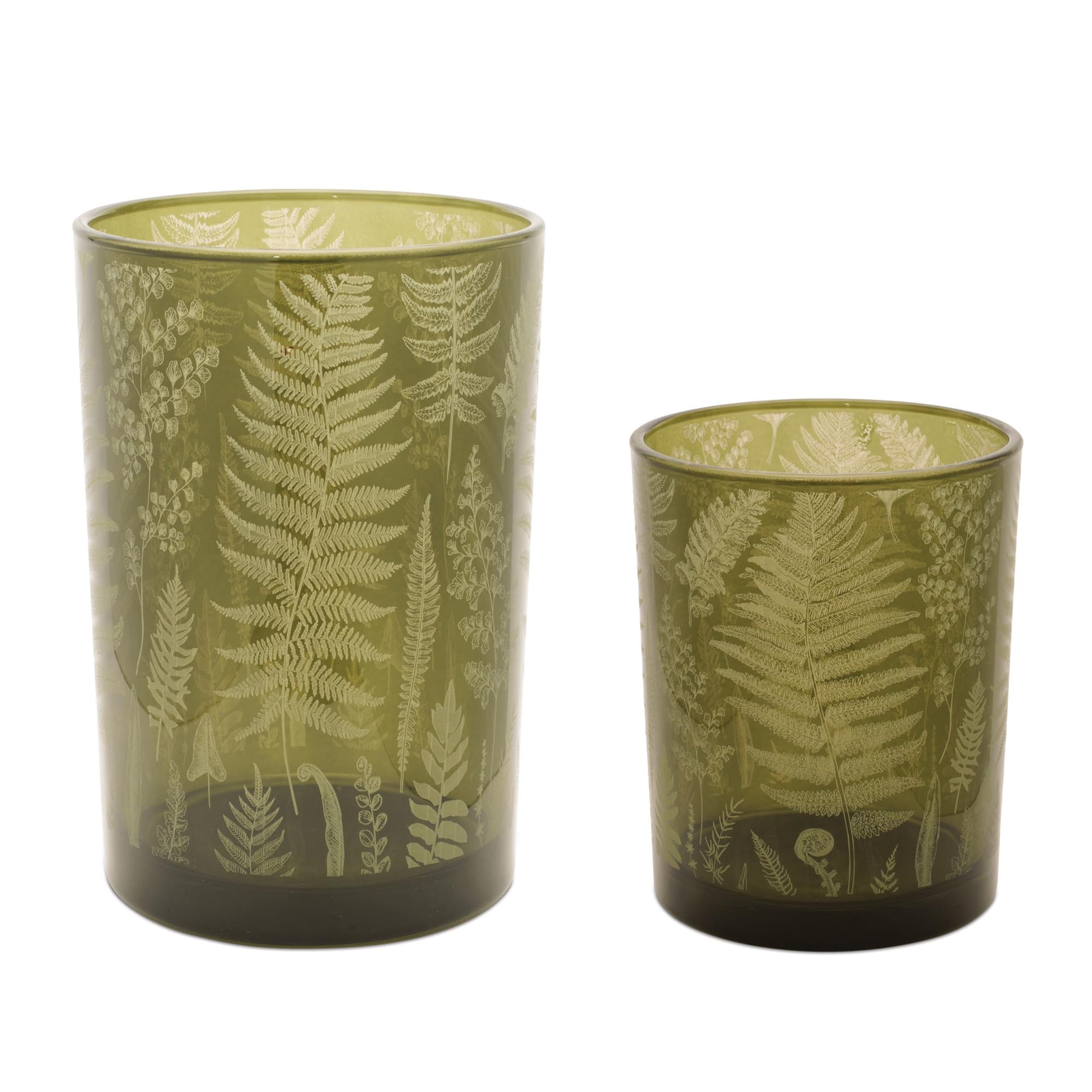 Fern Printed Glass Candle Holder Set Of 2