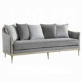 Fero Sofa With 5 Pillows Gray Chenille Champagne Wood Trim 87 Inch