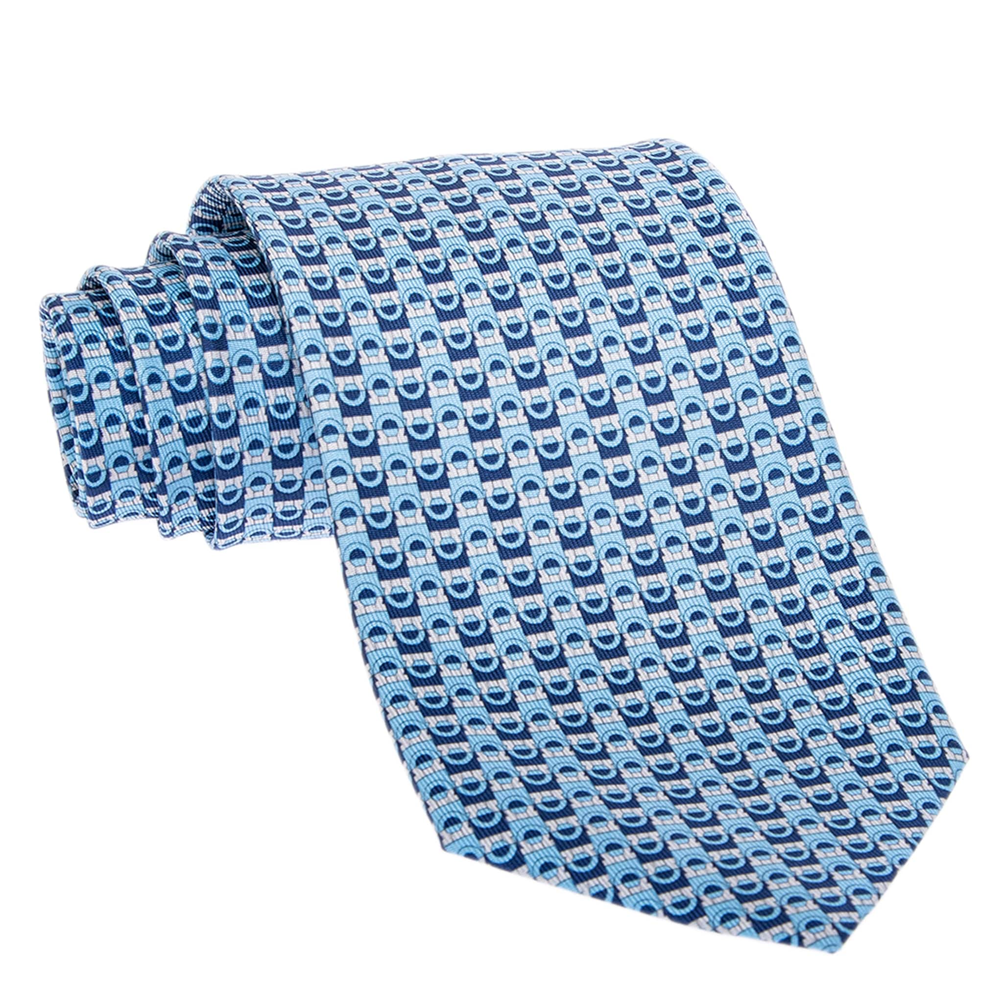 Ferragamo Bicolor Gancini Print Silk Tie