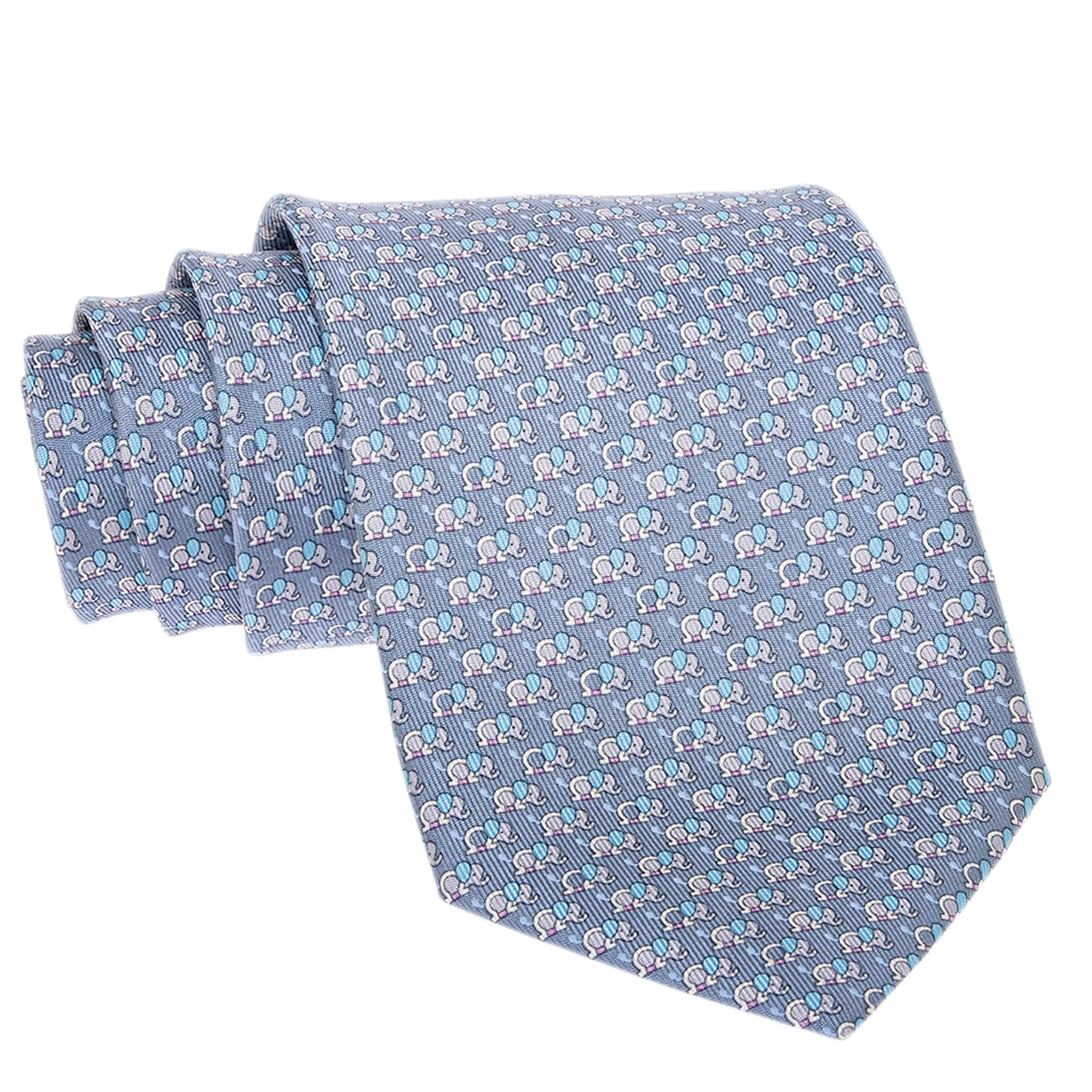 Ferragamo Gancini Elephant Print Silk Tie