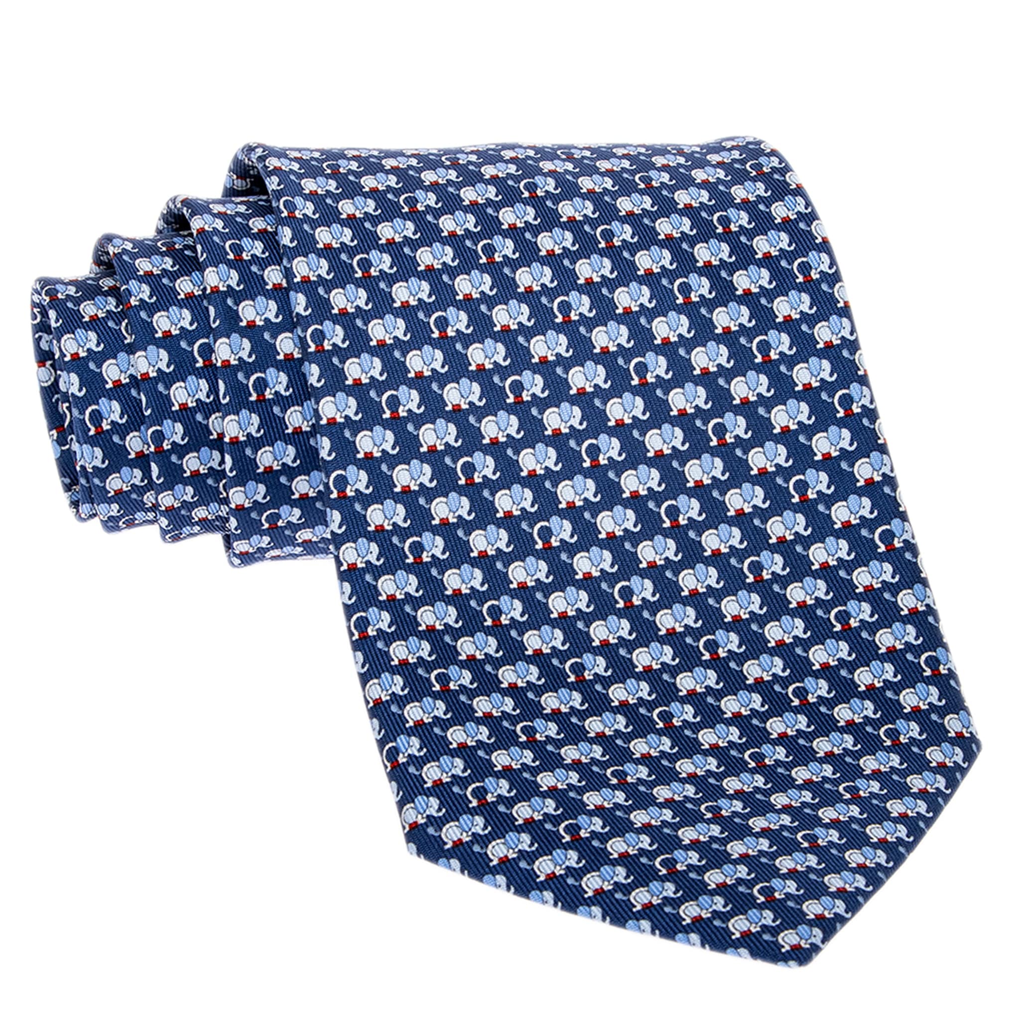Ferragamo Gancini Elephant Print Silk Tie
