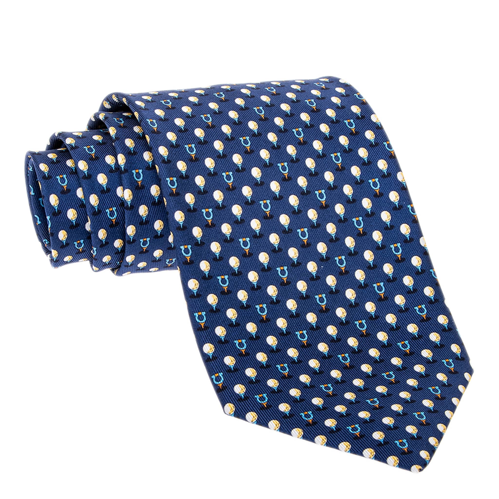 Ferragamo Golf And Gancini Print Silk Tie