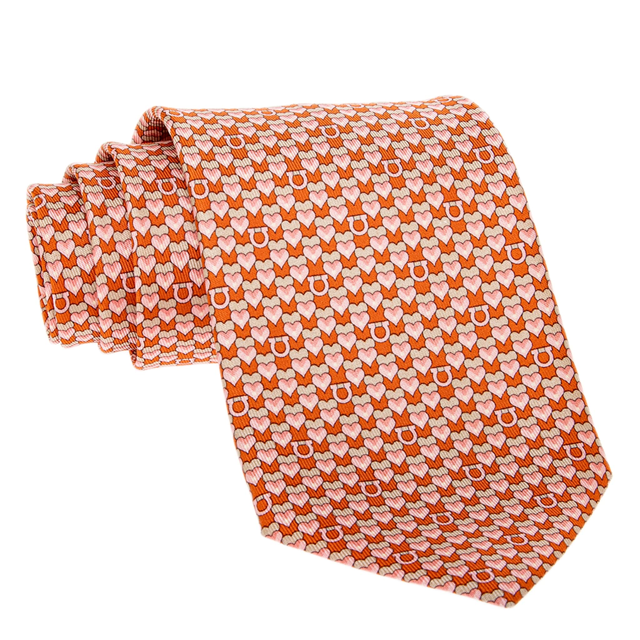 Ferragamo Heart Print Silk Tie