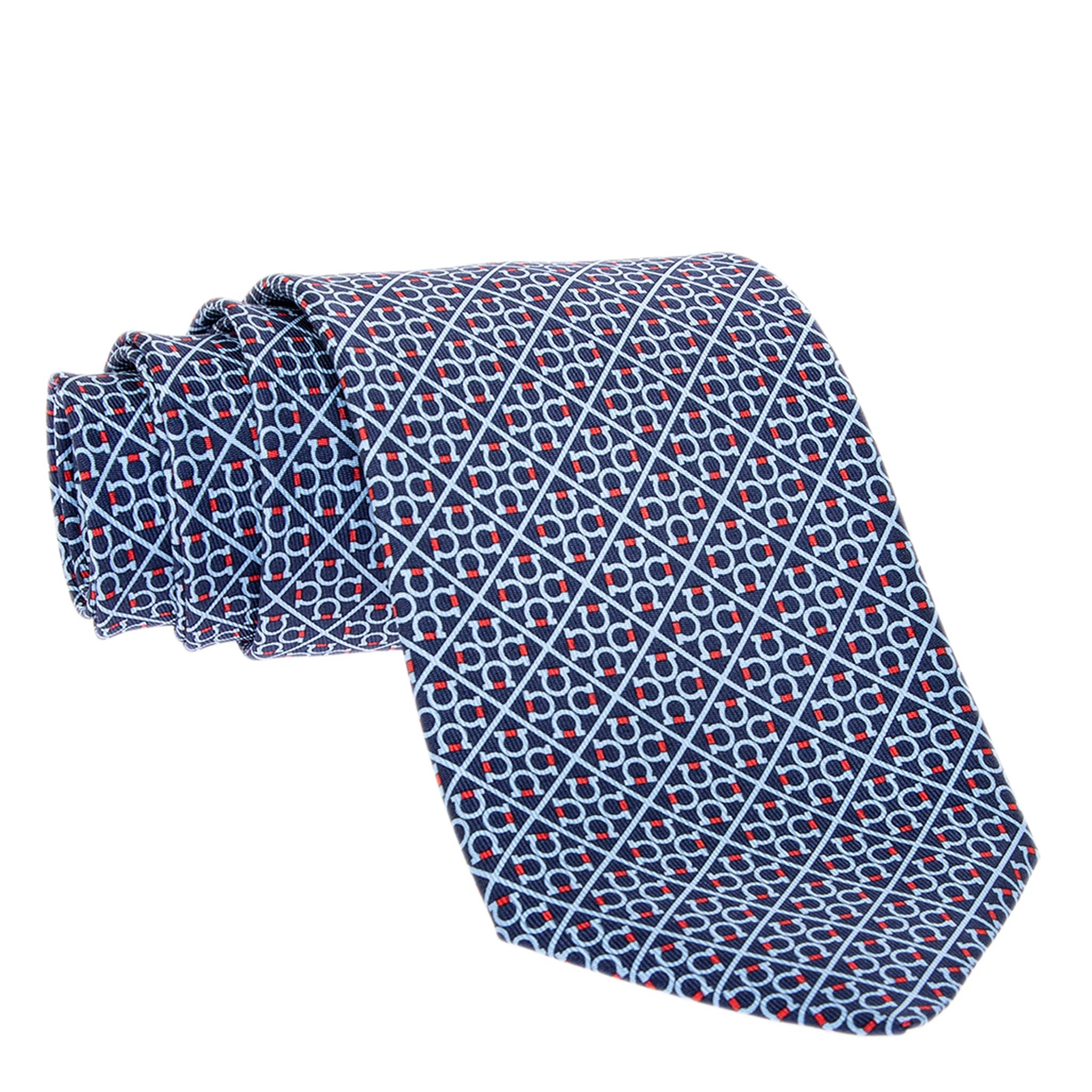 Ferragamo Square Gancini Print Silk Tie