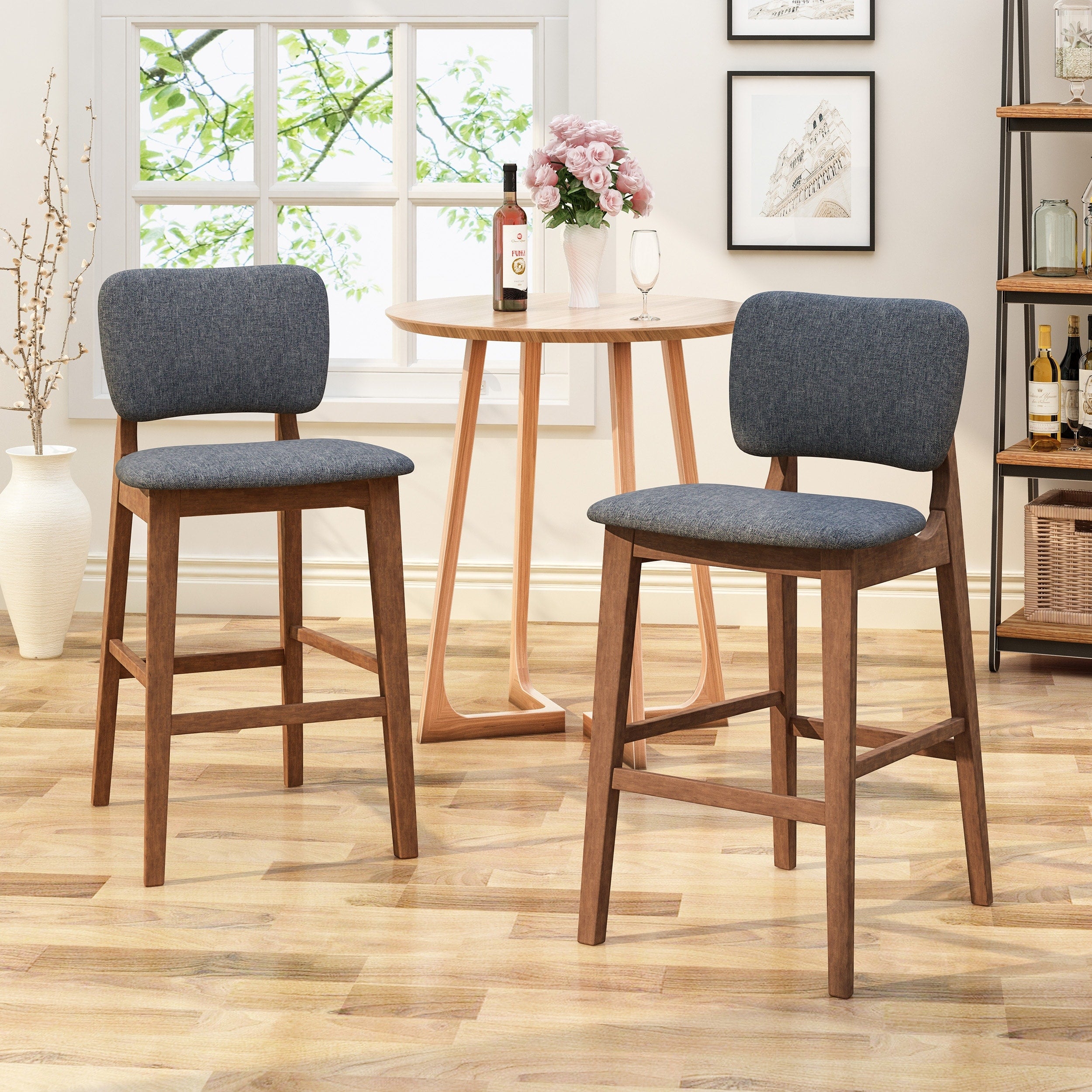 Christopher Knight Home Fessenden Wooden Bar Chair With Fabric Seat Set Of 2
