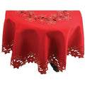 Festive Poinsettia Embroidered Cutwork Christmas Round Tablecloth 70 Inch