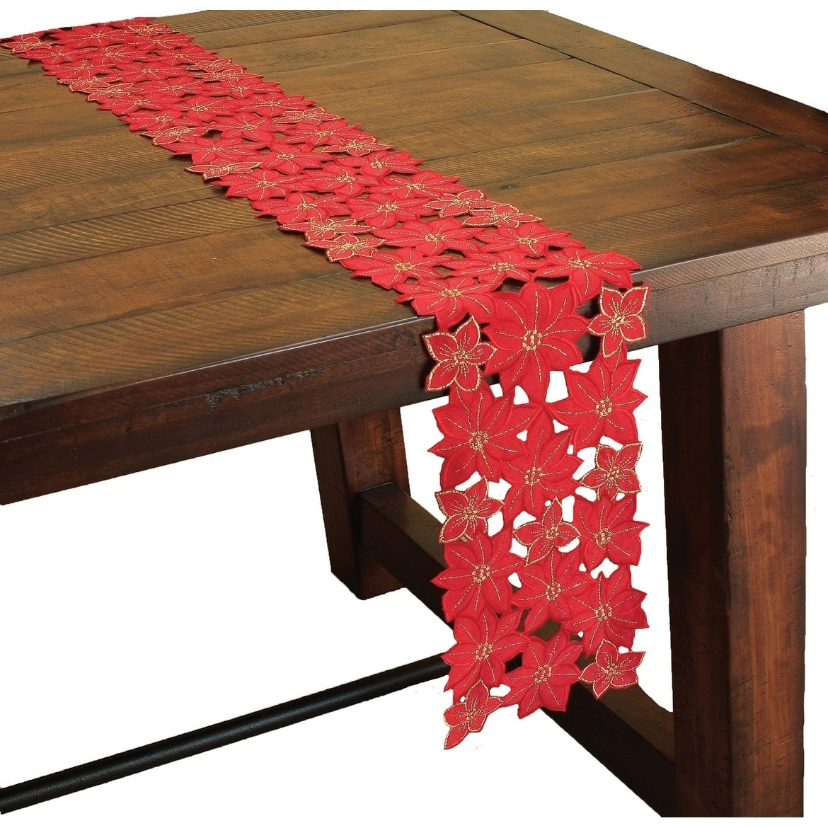 Festive Poinsettia Embroidered Cutwork Holiday Mini Table Runner 8 By 62 Inch