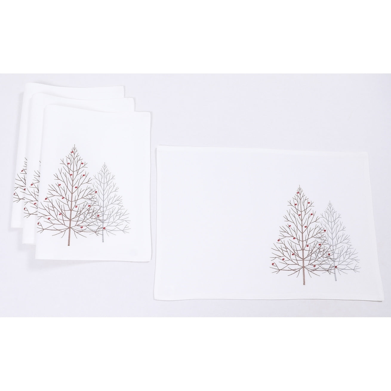 Festive Trees Embroidered Christmas Placemats 14 By 20 Inch White Set Of 4