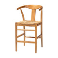 Fika Counter Stool With Woven Seagrass Seat Handwoven Wicker Stool With Arms And Backrest Boho Coastal Seating