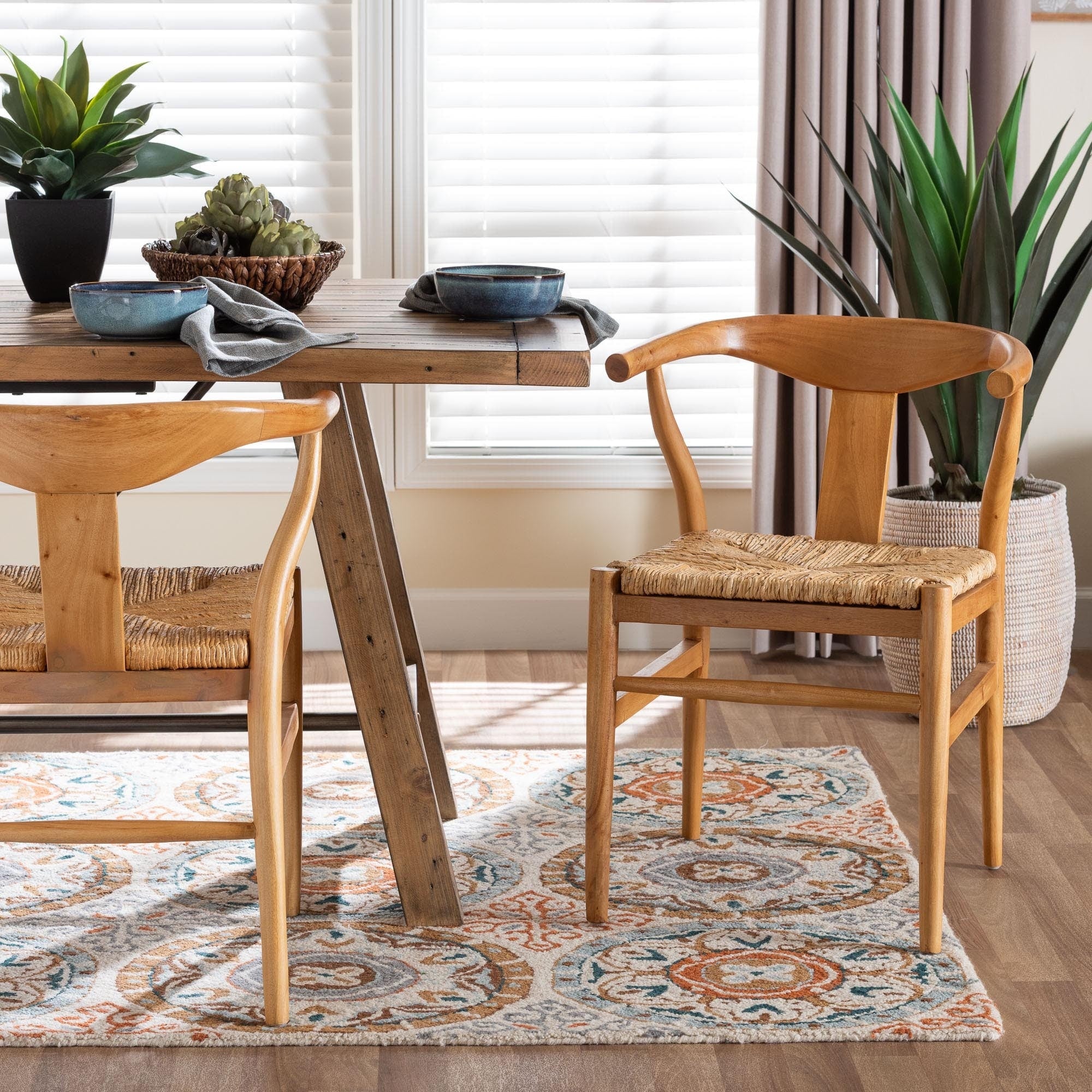 Fika Dining Chair With Woven Seagrass Seat Handwoven Wicker Armchair With Backrest Boho Coastal Seating