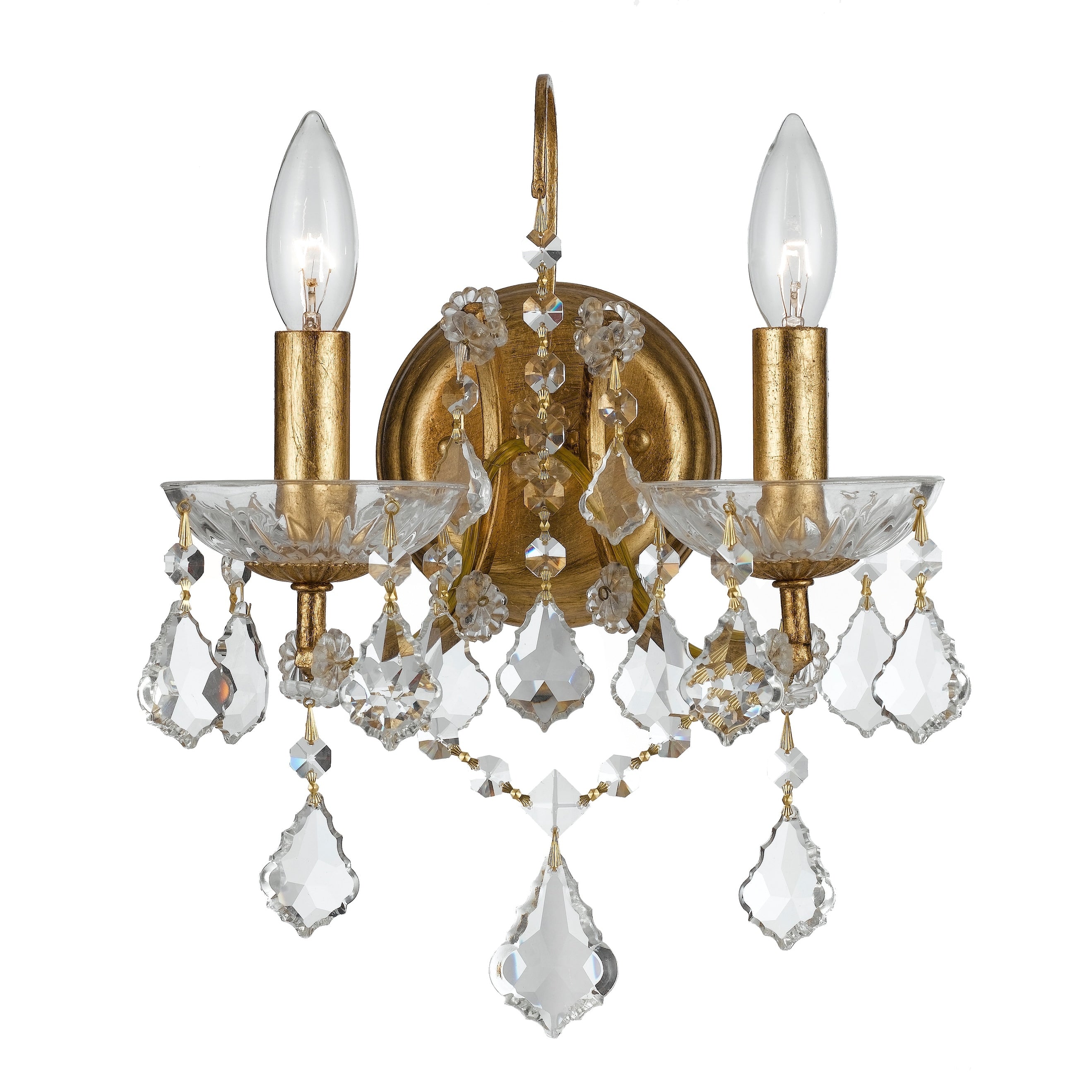 Crystorama Filmore Collection 2 Light Antique Gold Swarovski Strass Crystal Wall Sconce
