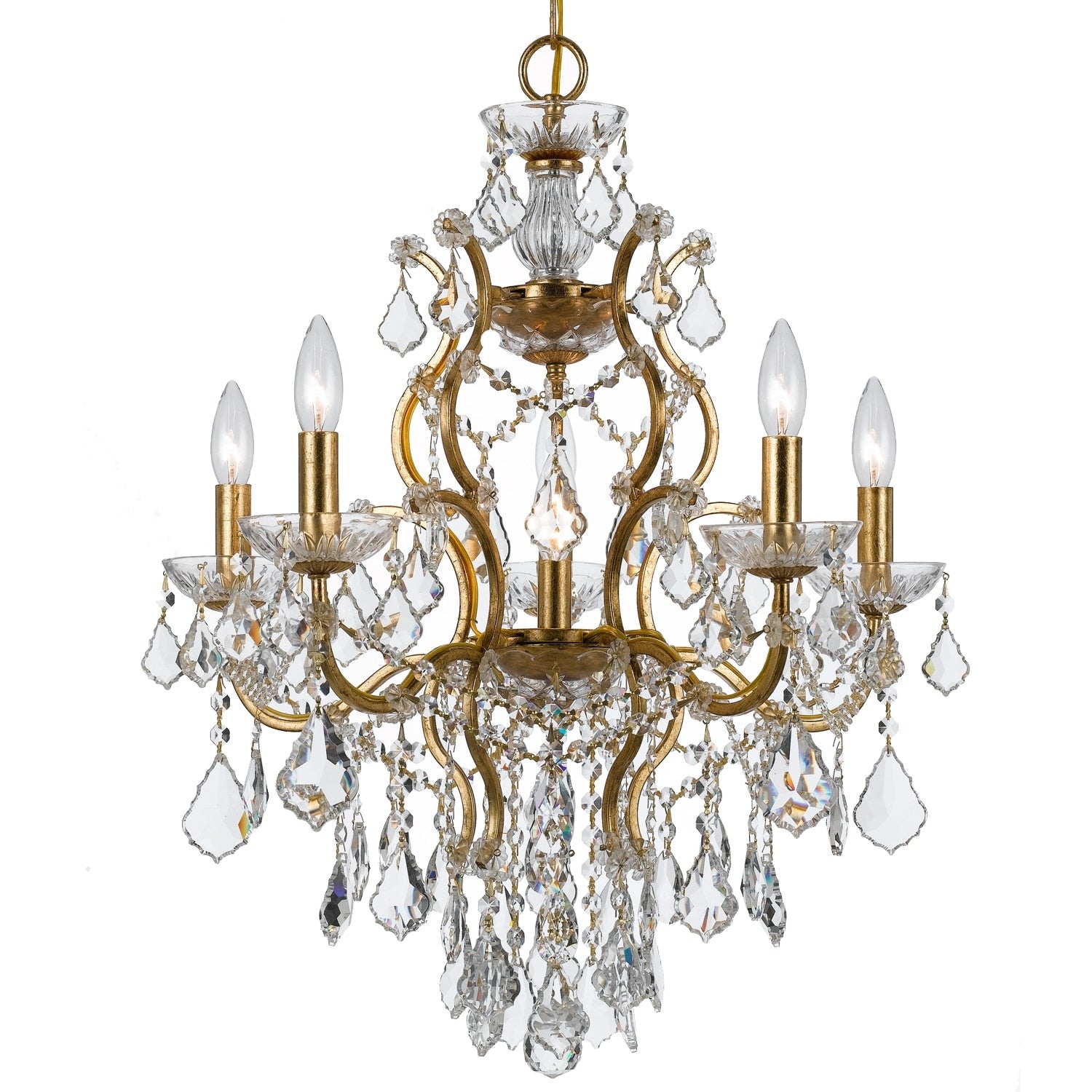Filmore 6 Light Antique Gold Swarovski Strass Crystal Chandelier Antique Gold