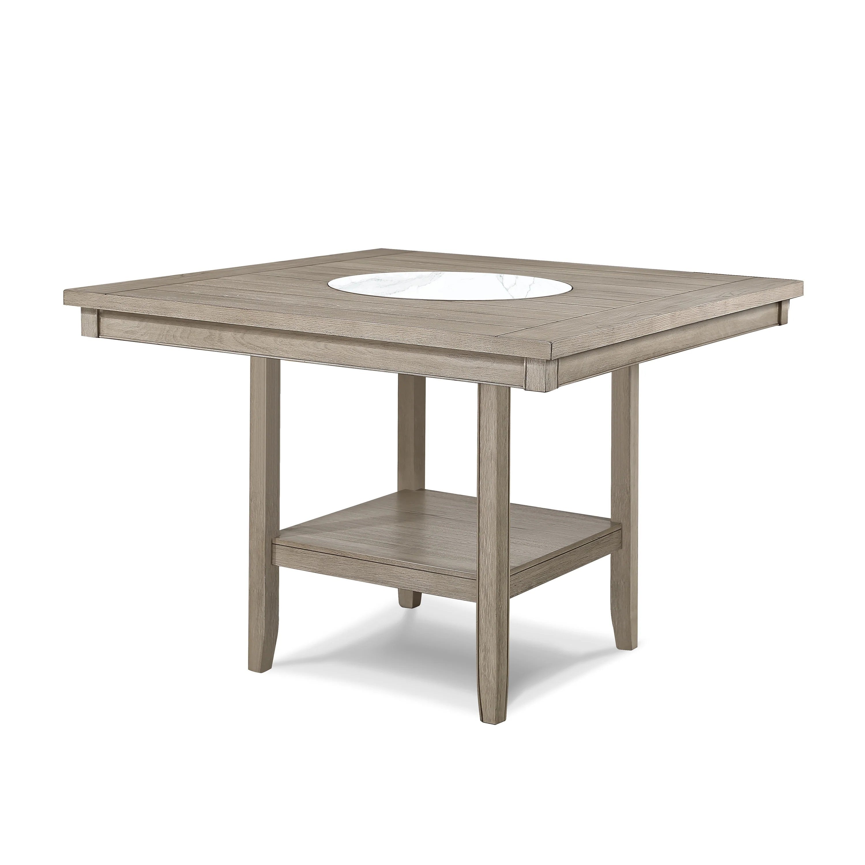 Filu Counter Height Table W Faux Marble Lazy Susan 48 Inch White Oak