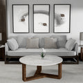 Fina Coffee Table 38 Inch Round White Genuine Marble Top Natural Brown Mango Wood 3 Leg Sled Base