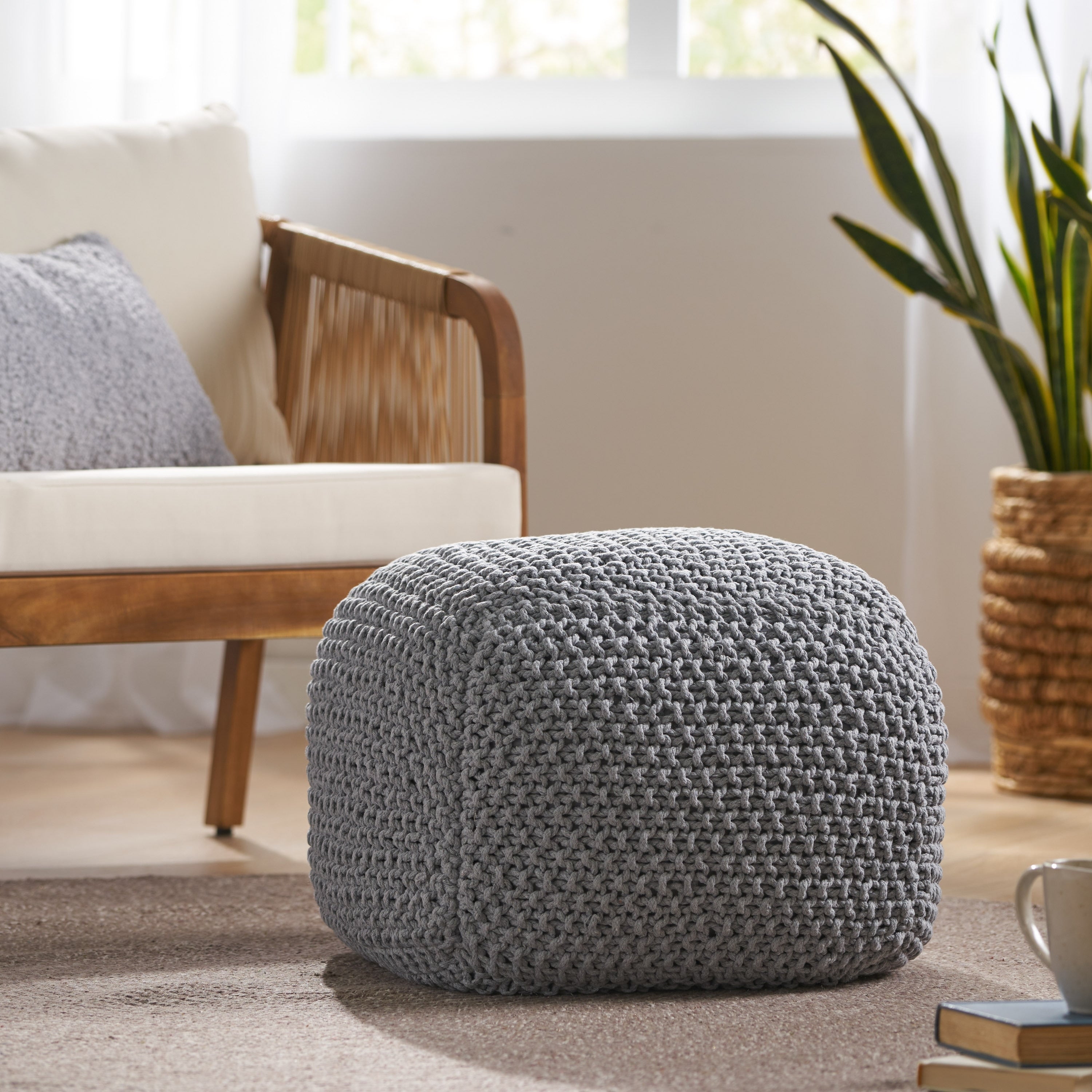 Finch Knitted Cotton Square Pouf By Christopher Knight Home