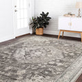 Fine Antique Inspired Grey Beige Distressed Medallion Area Rug 12 X 15
