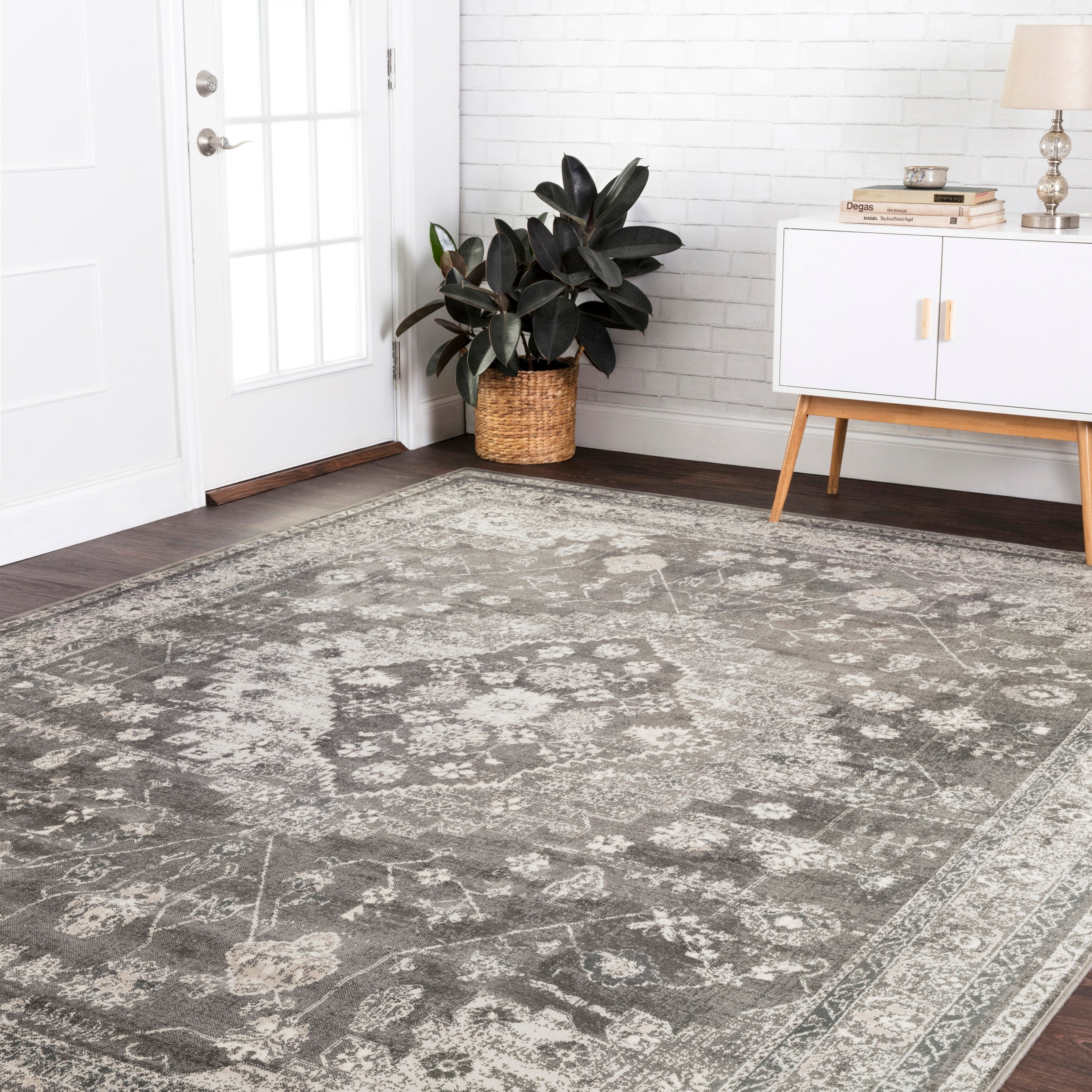 Fine Antique Inspired Grey Beige Distressed Medallion Area Rug 12 X 15