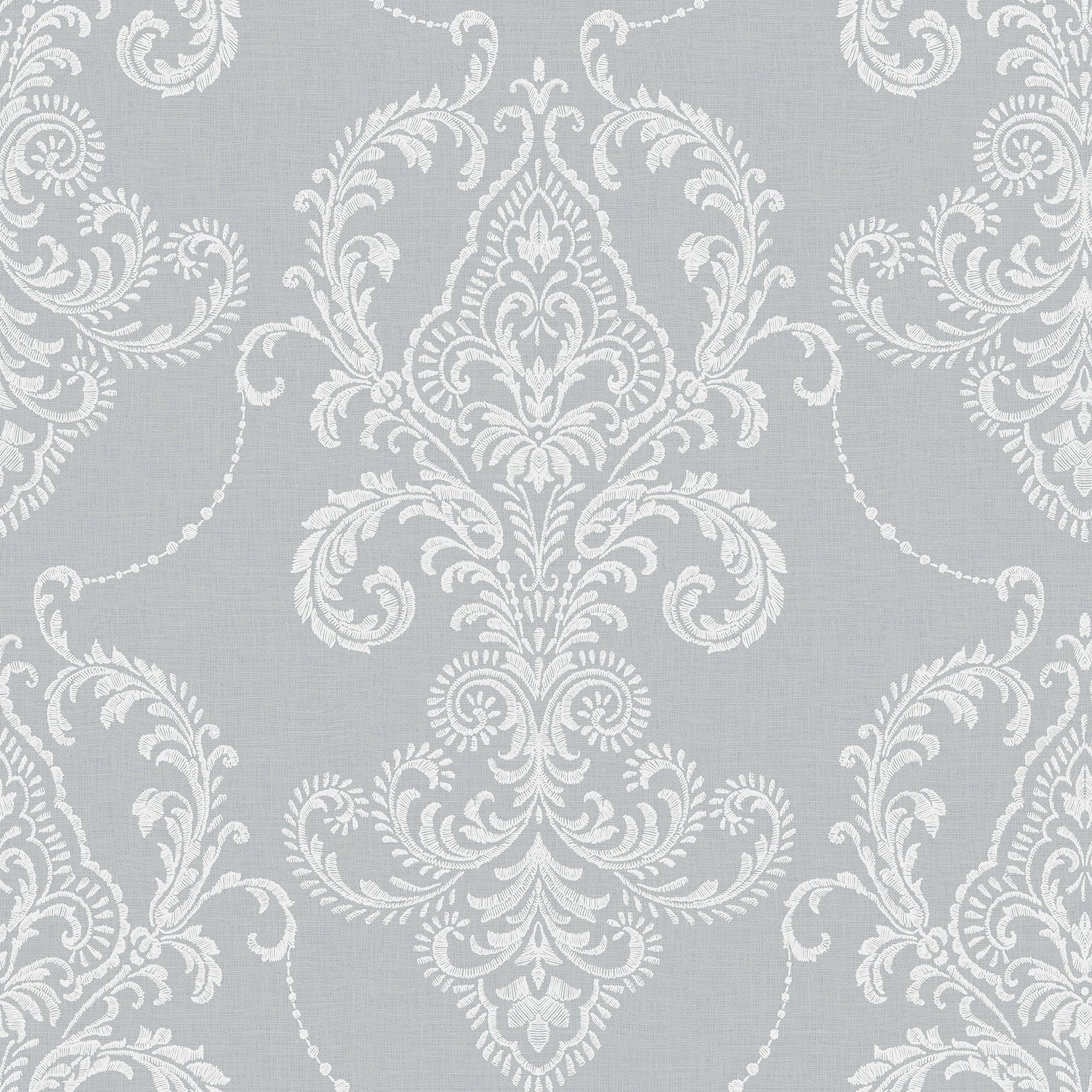 Fine Decor Valda Slate Embroidered Damask Wallpaper 396 X 20.5