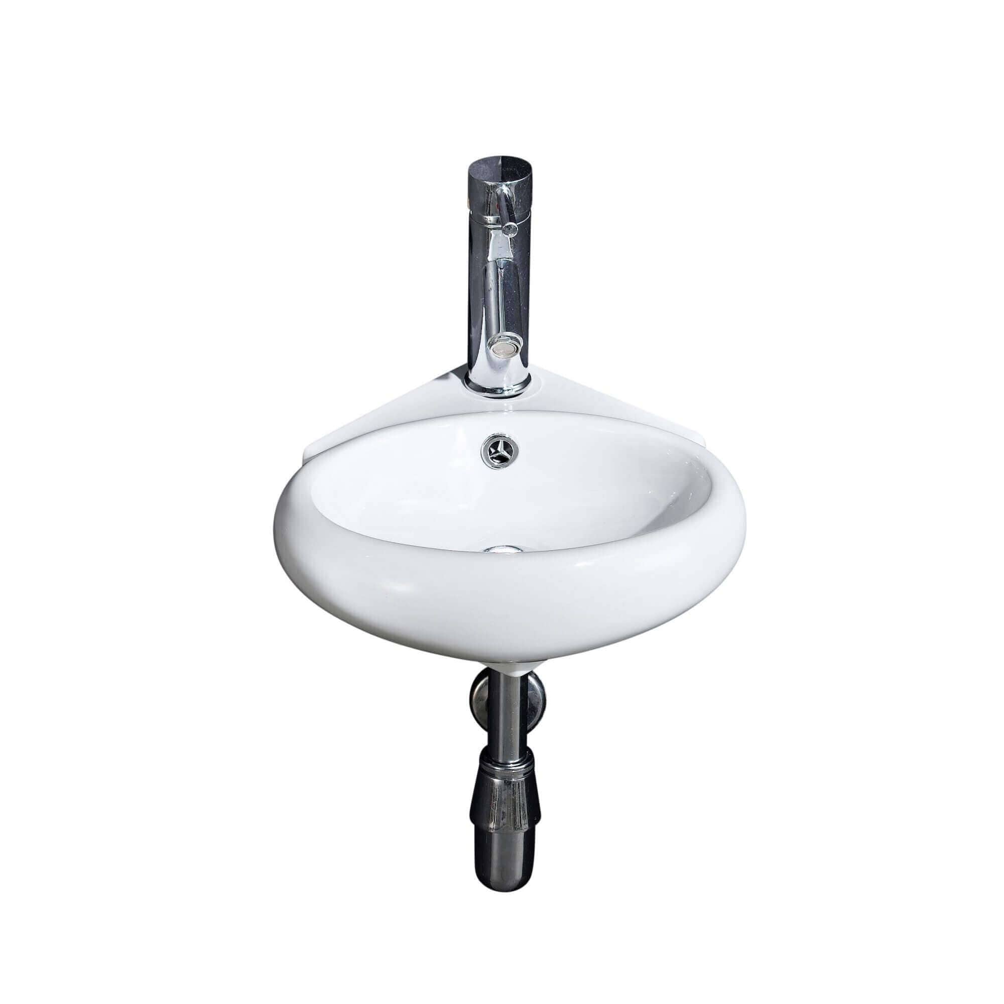 Fine Fixtures Ceramic 14.5 Inch Corner White Wallmount Sink
