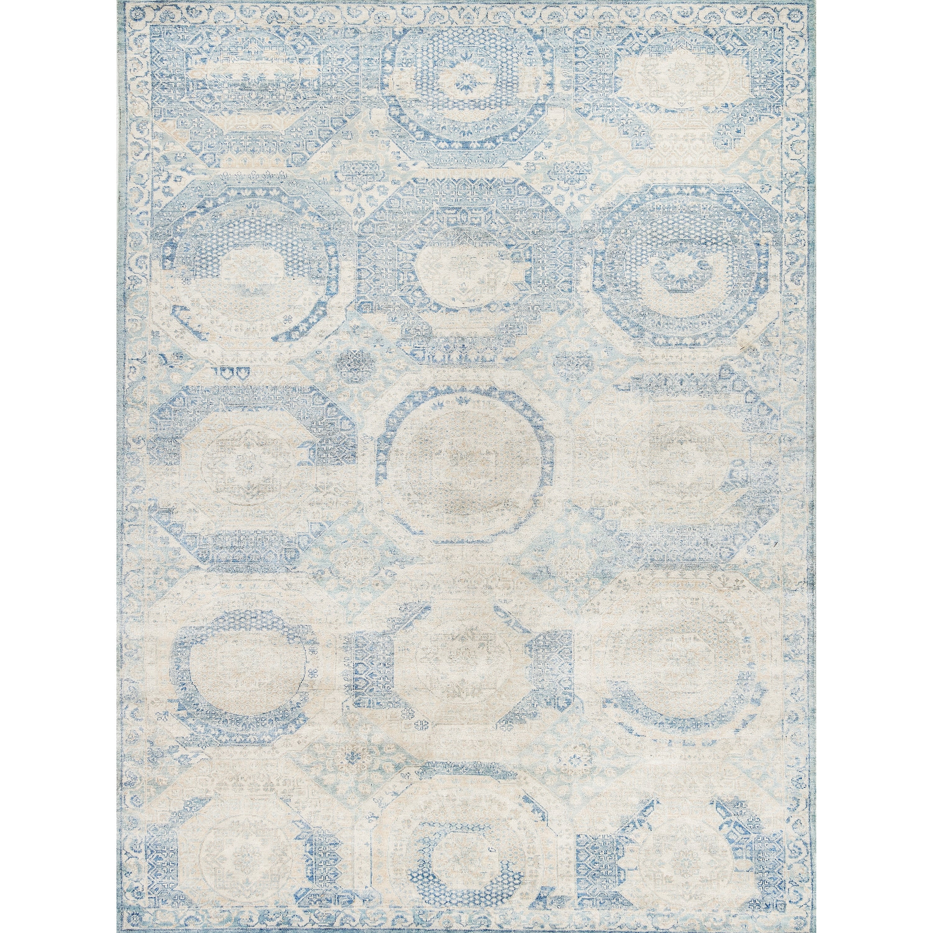 Fine Mamluk Hand Knotted Bamboo Silk Blue Area Rug