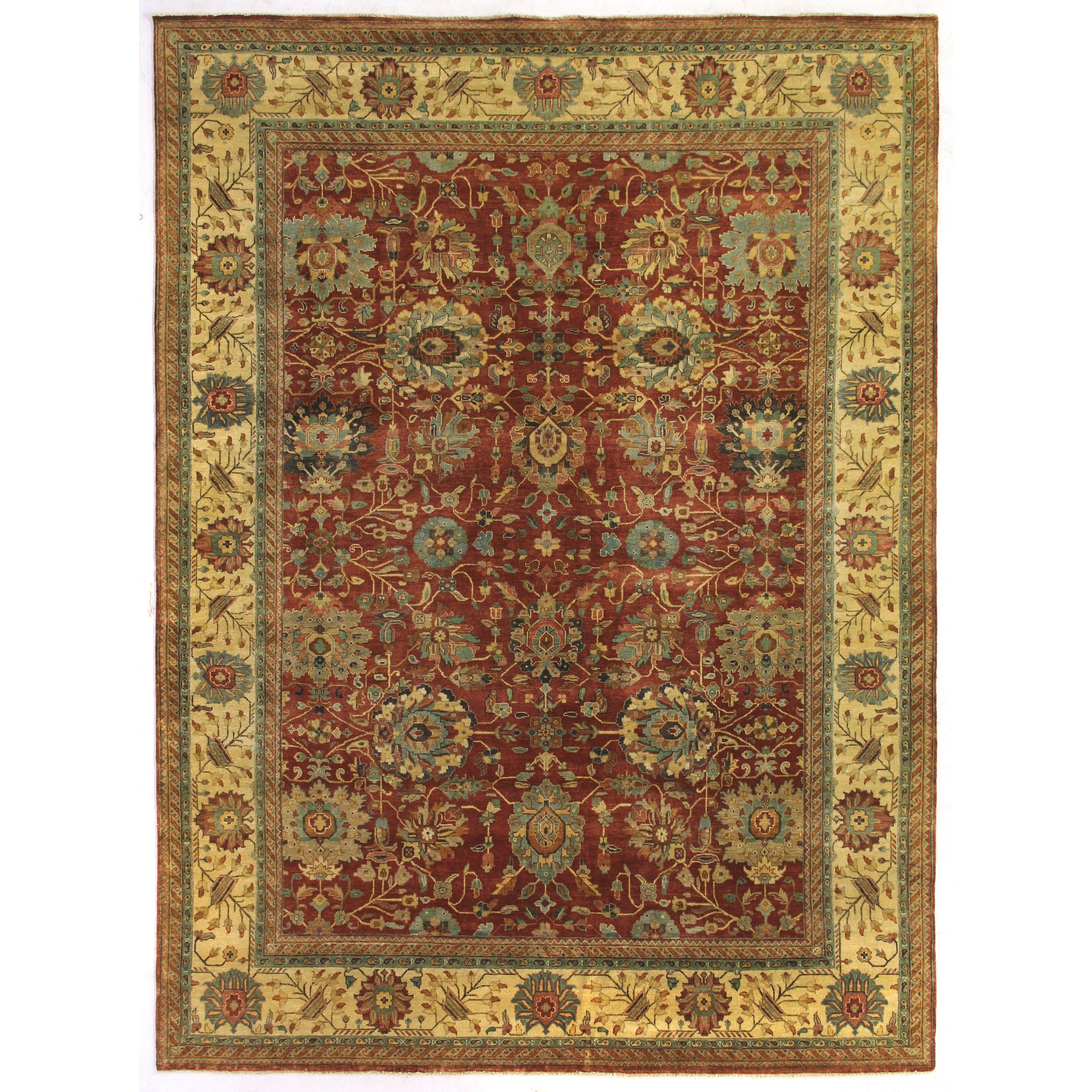 Fine Serapi Hand Knotted New Zealand Wool Rust Light Gold Area Rug