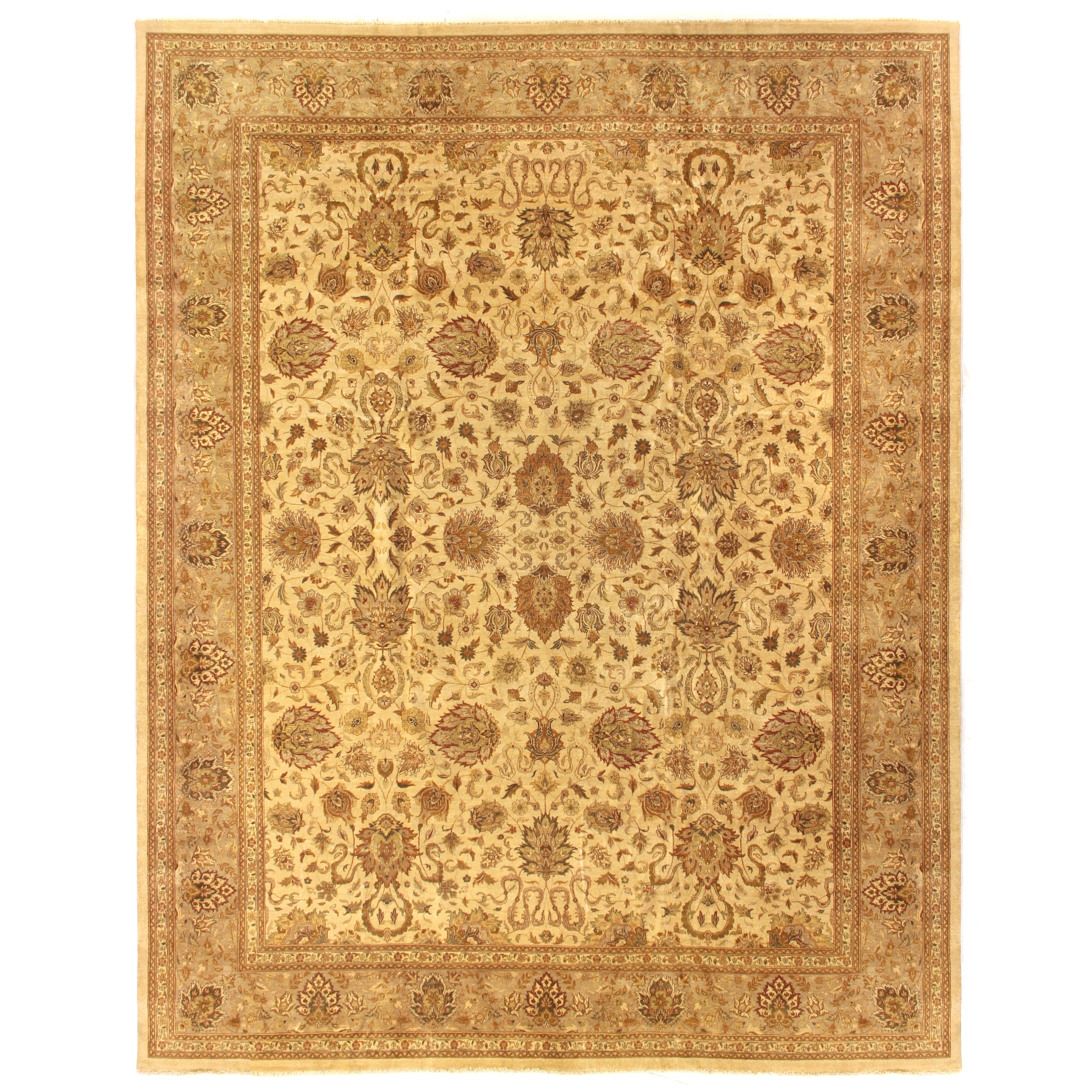 Fine Zeigler Hand Knotted New Zealand Wool Ivory Beige Area Rug 14 X 18