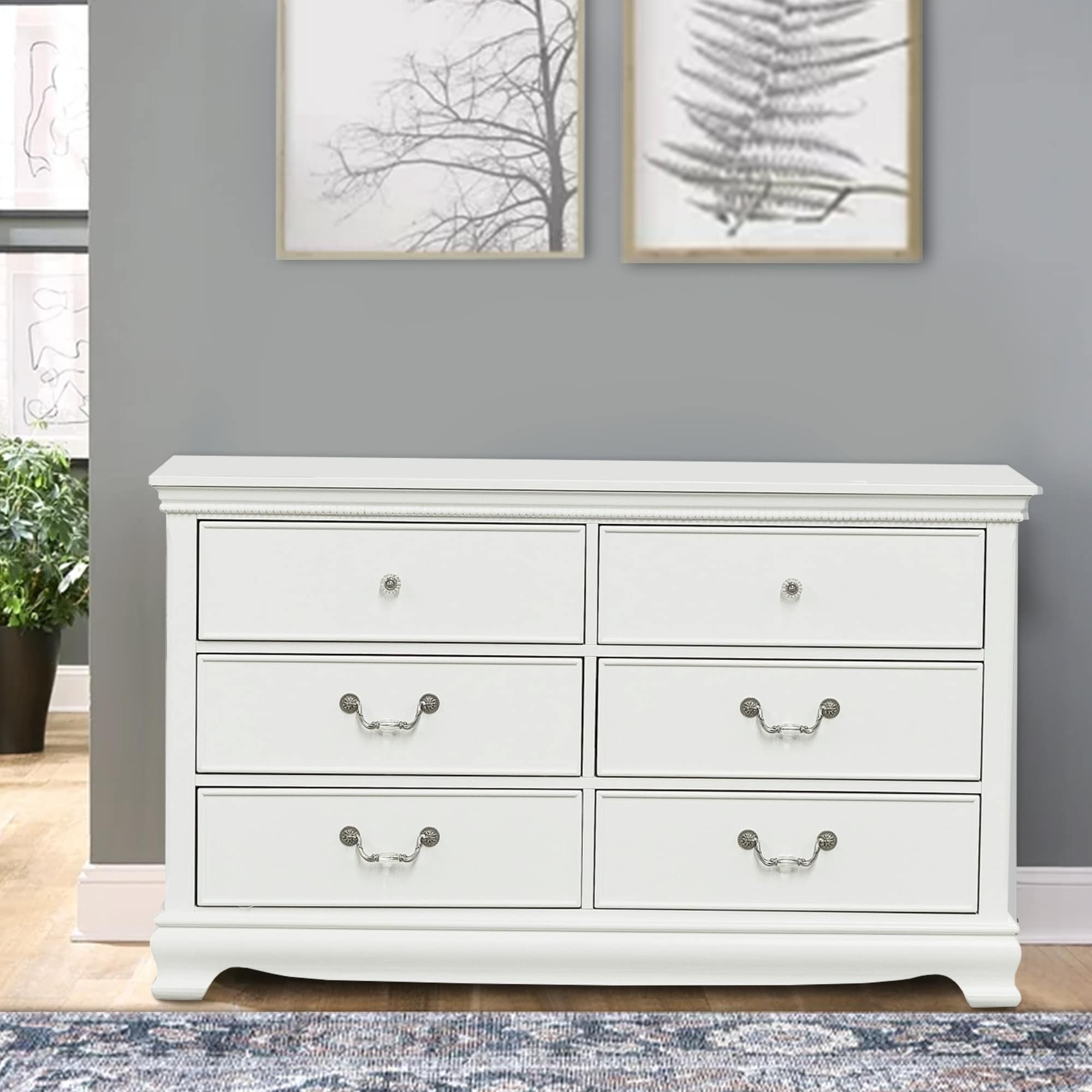 Finely Designed Wooden Dresser With 6 Drawers White