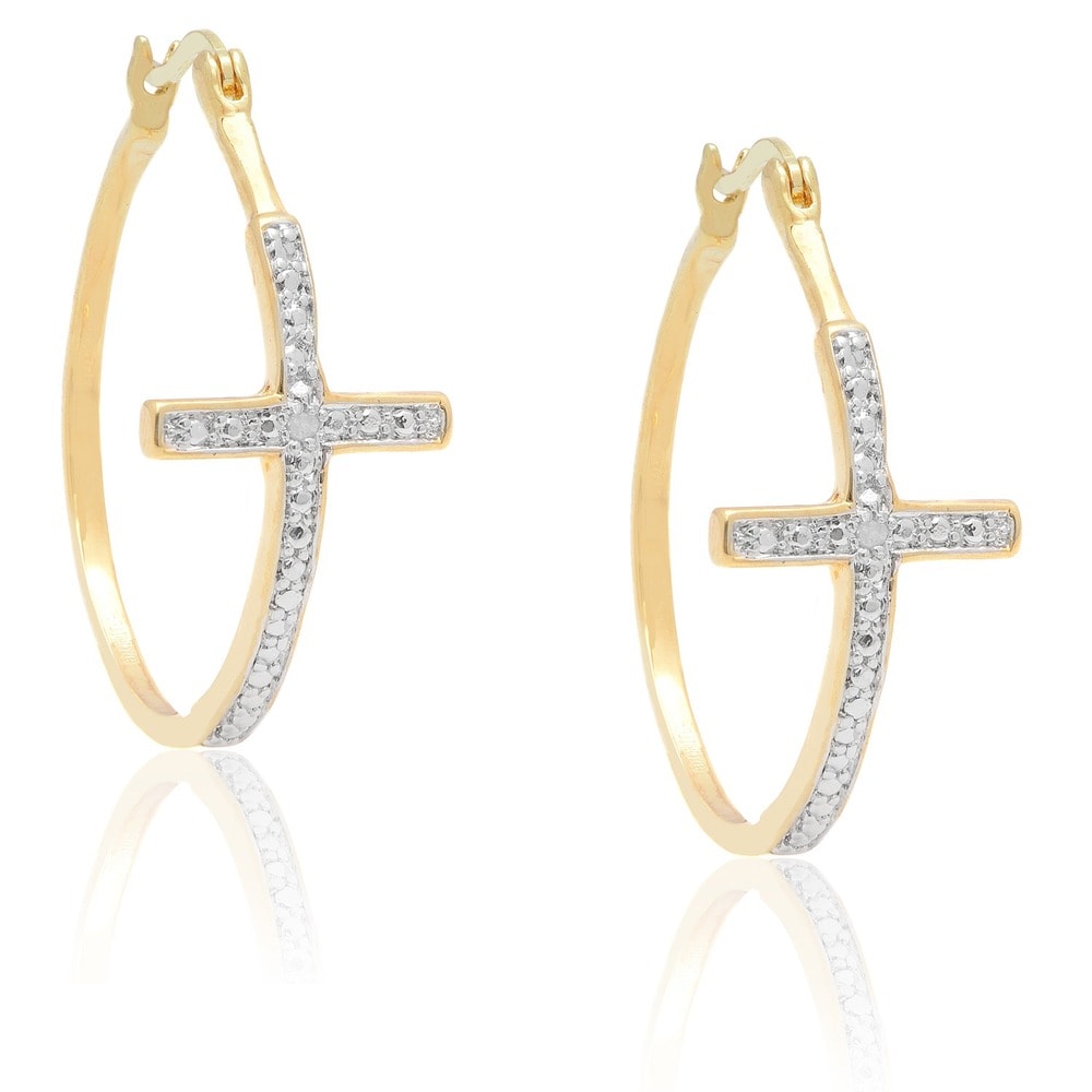 Finesque Diamond Accent Cross Hoop Earrings