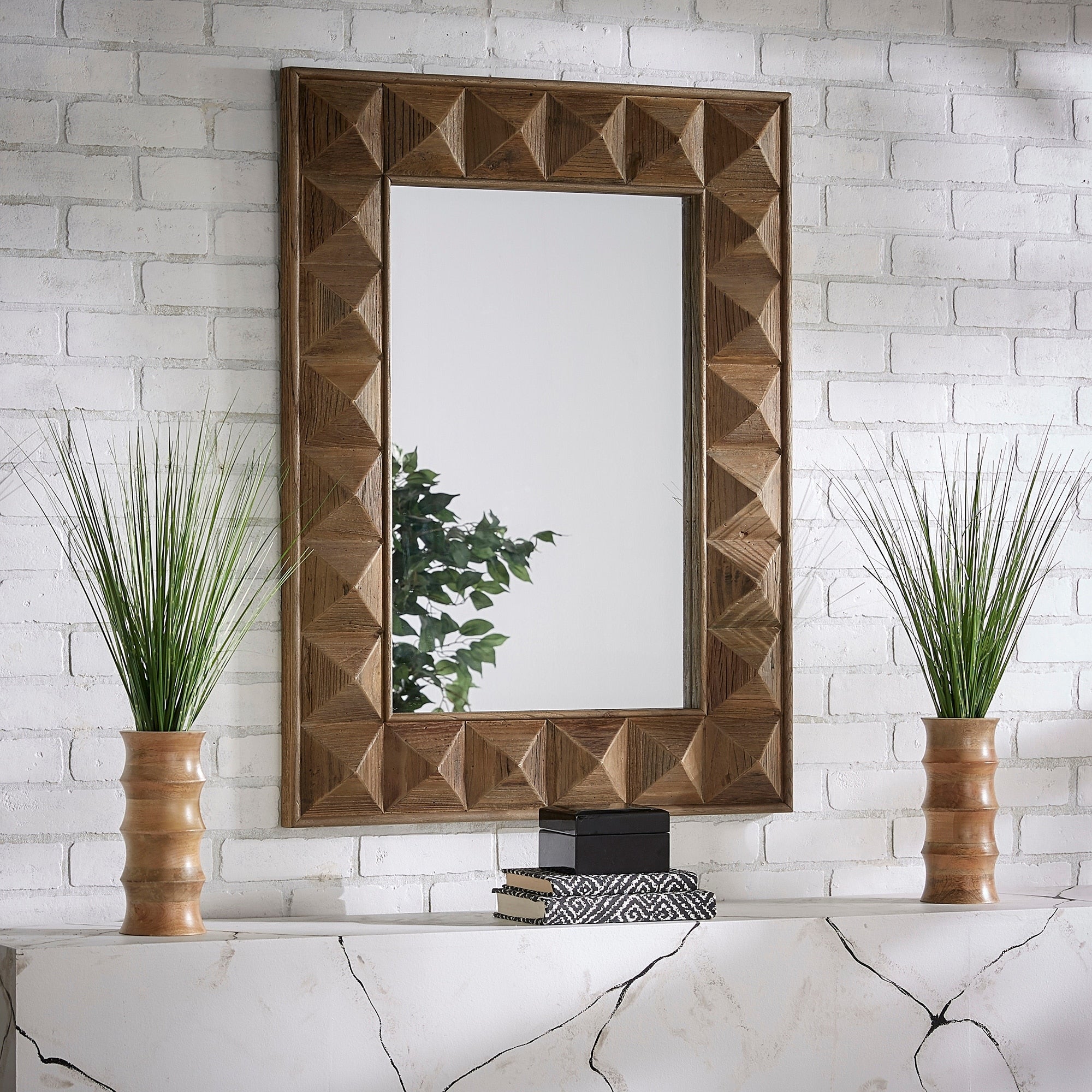 Finn Rectangular Reclaimed Wood Geometric Faceted Wall Mirror By Inspire Q Artisan Wall Mirror