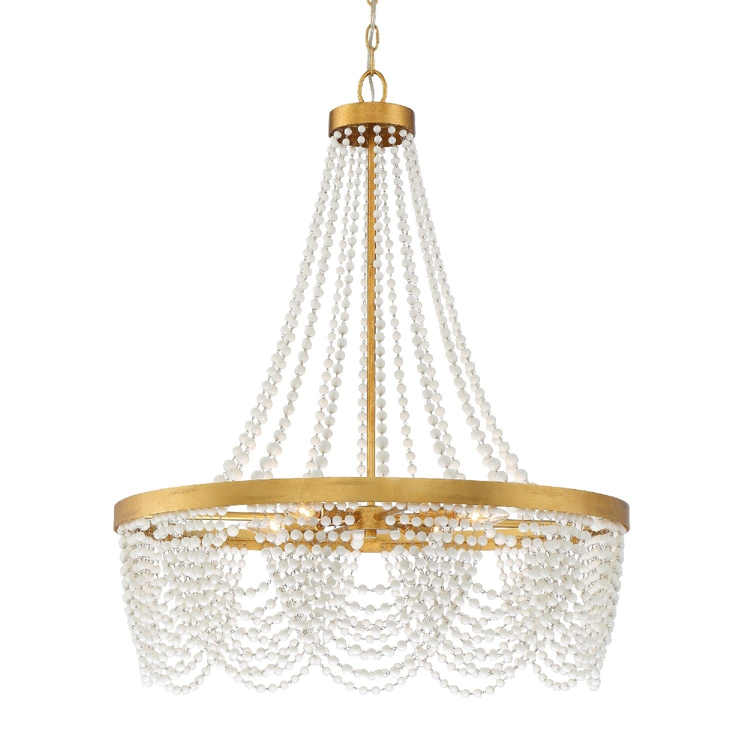 Fiona 4 Light Antique Gold Chandelier With White Beads 27 W X 33.25 H