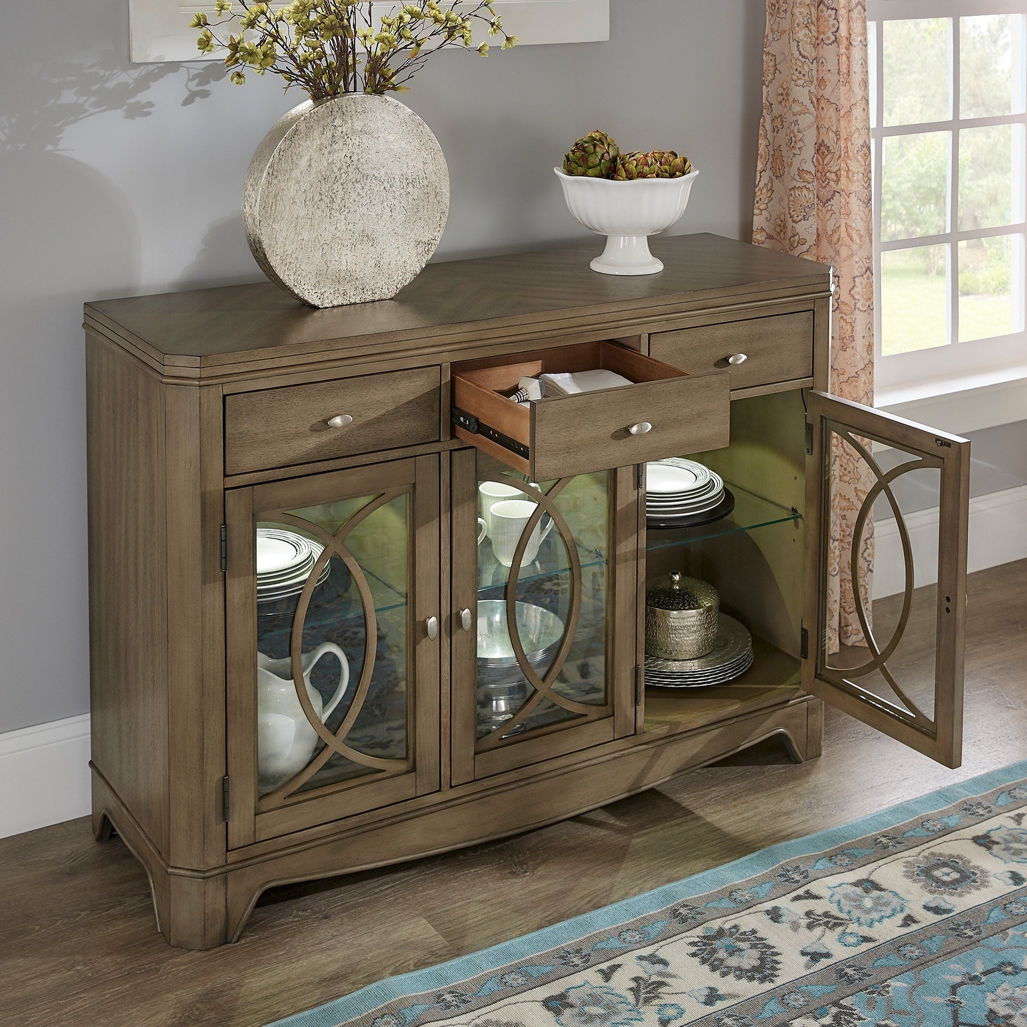 Fiona Antique Taupe Led Touch Light Buffet Server By Inspire Q Classic