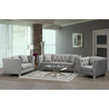 Fiona Modern Grey Velvet Tufted Nailhead Sofa Loveseat And Chair