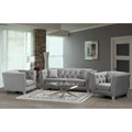 Fiona Modern Grey Velvet Tufted Nailhead Sofa And Two Chairs