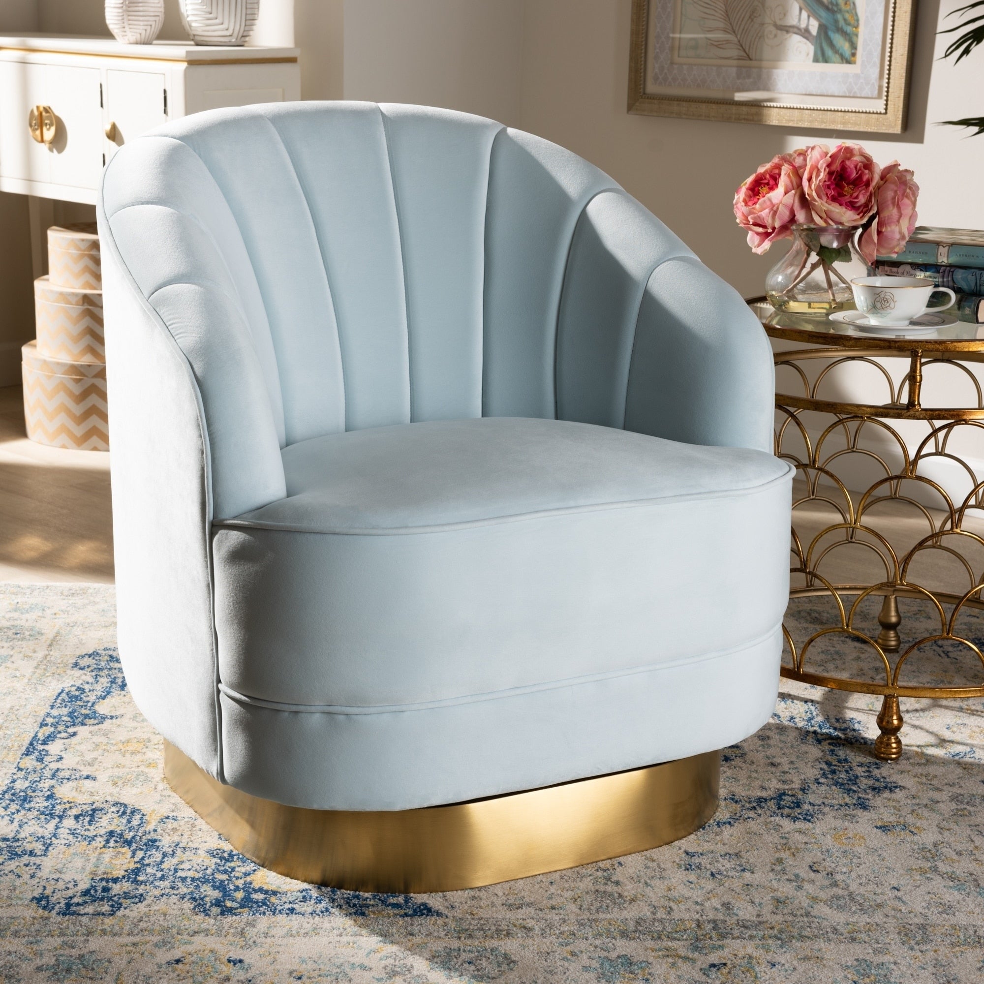 Fiore Glam And Luxe Upholstered Swivel Accent Chair
